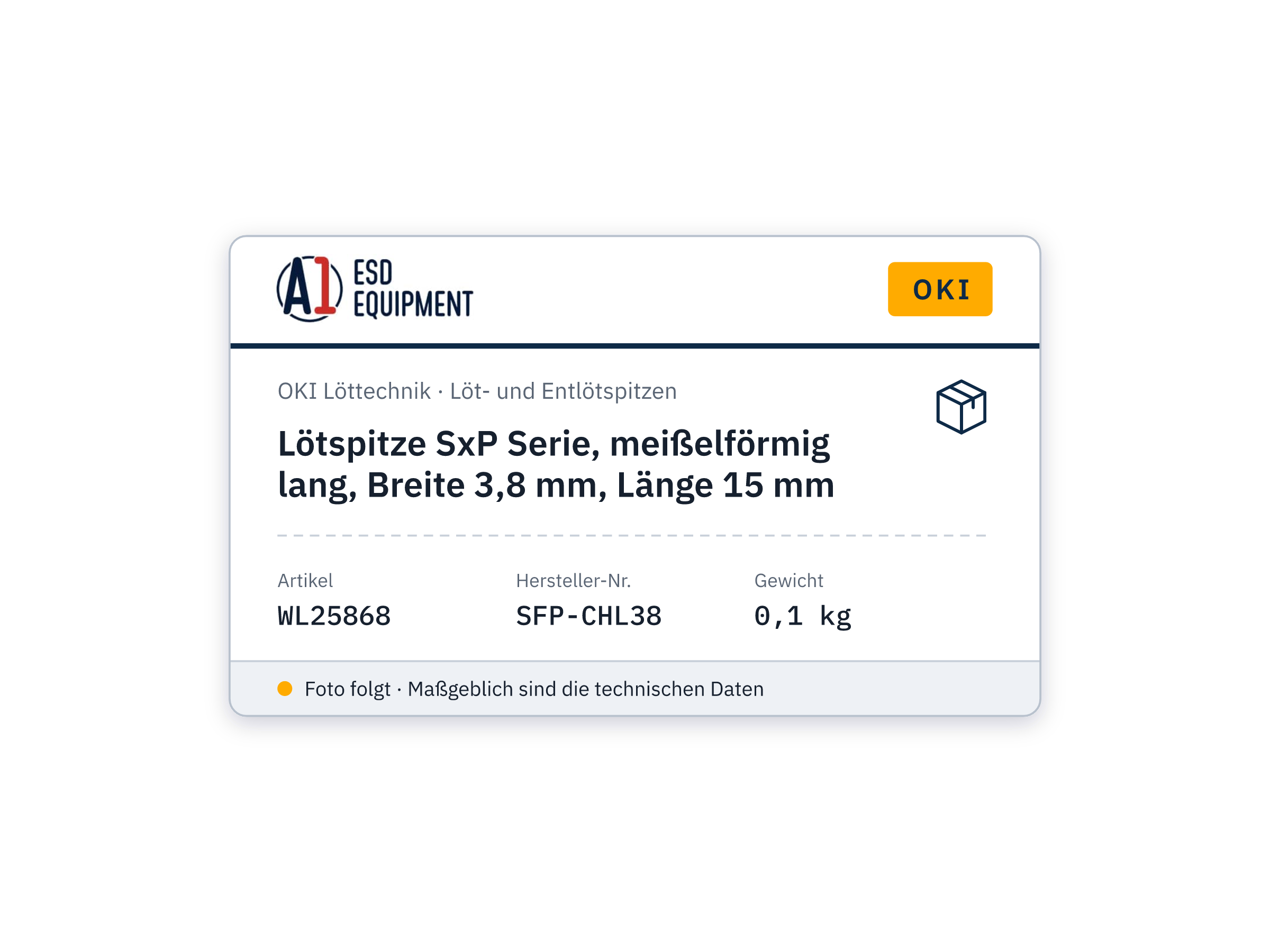 Panne à souder série SxP, biseau long, largeur 3,8 mm, longueur 15 mm - Oki SFP-CHL38