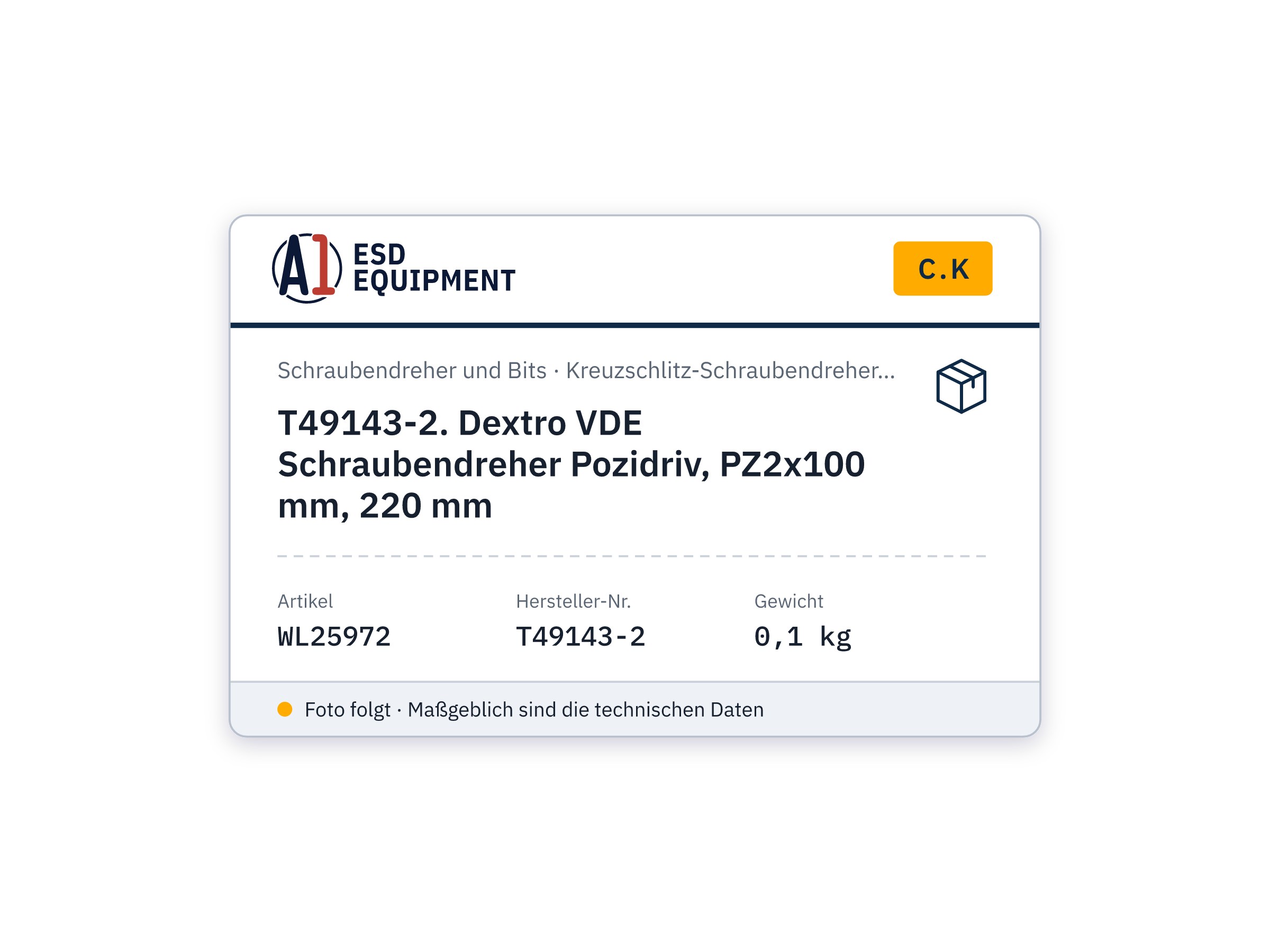 C.K T49143-2. Dextro VDE Schraubendreher Pozidriv, PZ2x100 mm, 220 mm