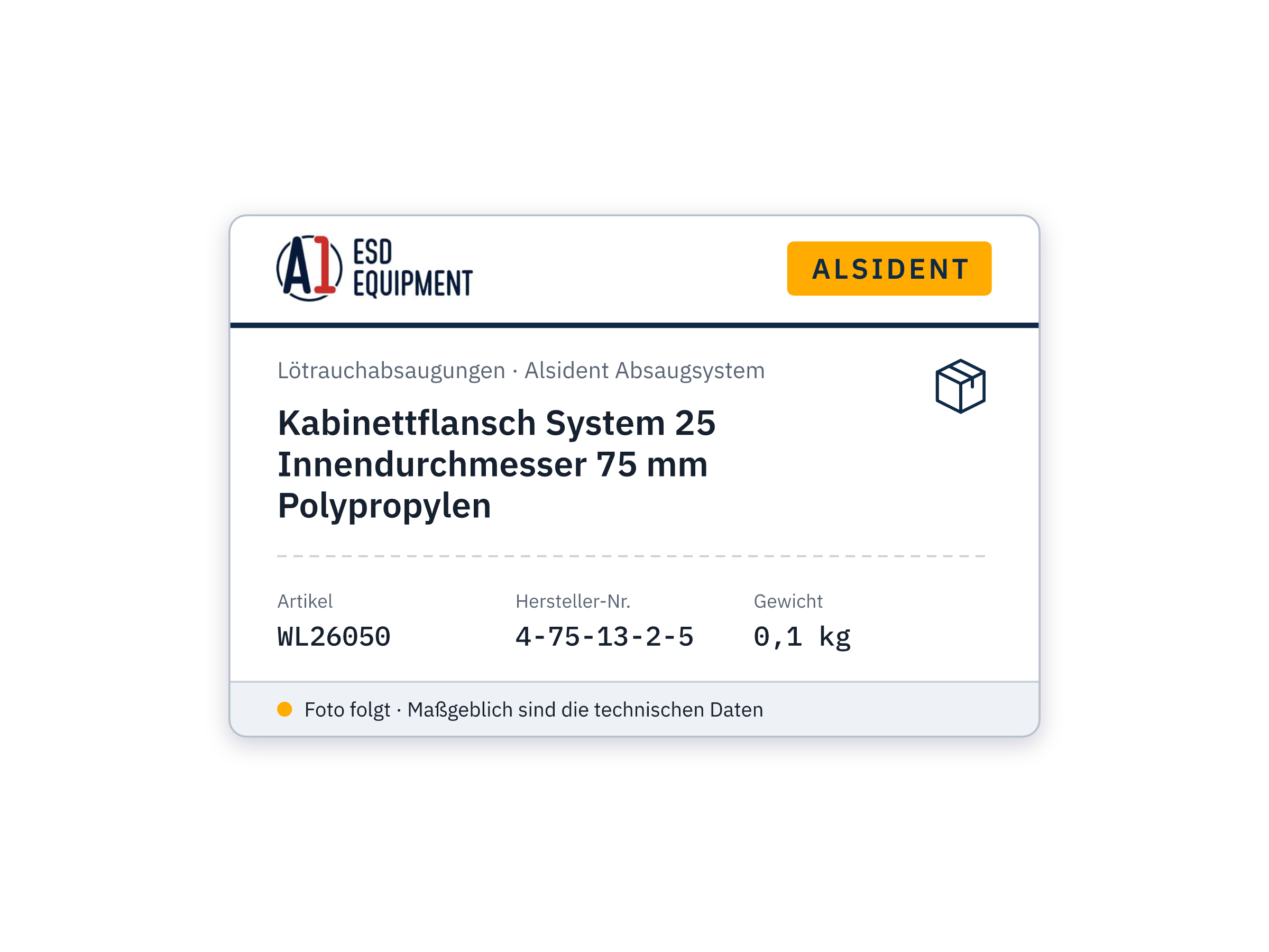 Kabinettflansch System 25 Innendurchmesser 75 mm Polypropylen - Alsident 4-75-13-2-5