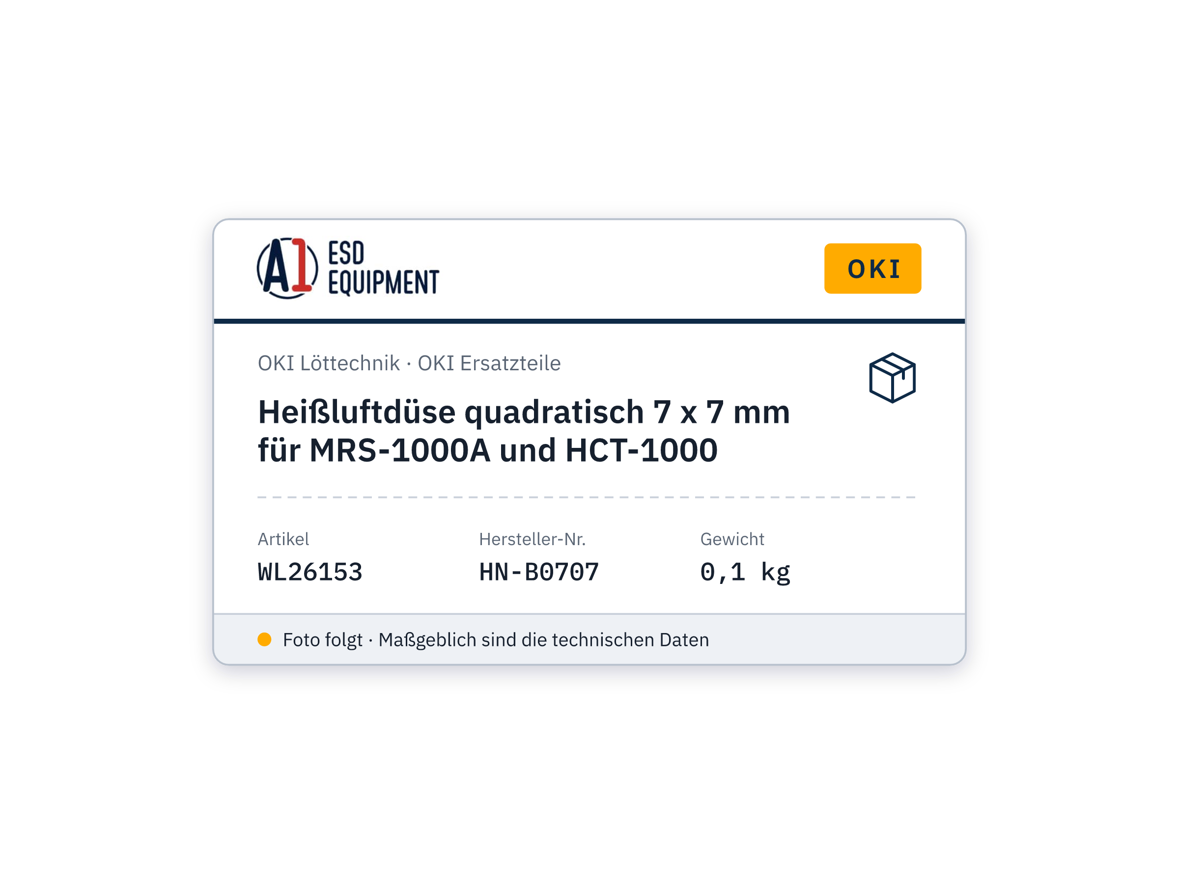 Heißluftdüse quadratisch 7 x 7 mm für MRS-1000A und HCT-1000 - Oki HN-B0707