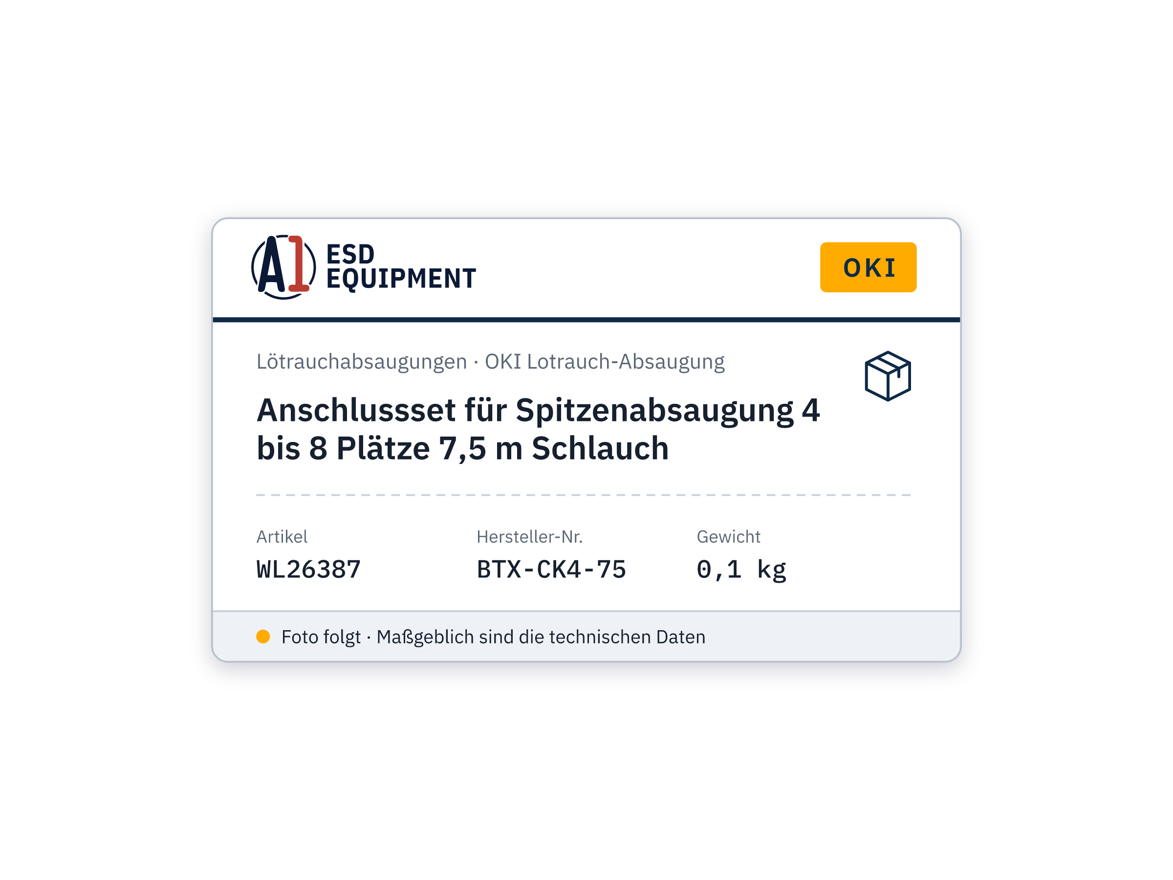 Anschlussset für Spitzenabsaugung 4 bis 8 Plätze 7,5 m Schlauch - Oki BTX-CK4-75