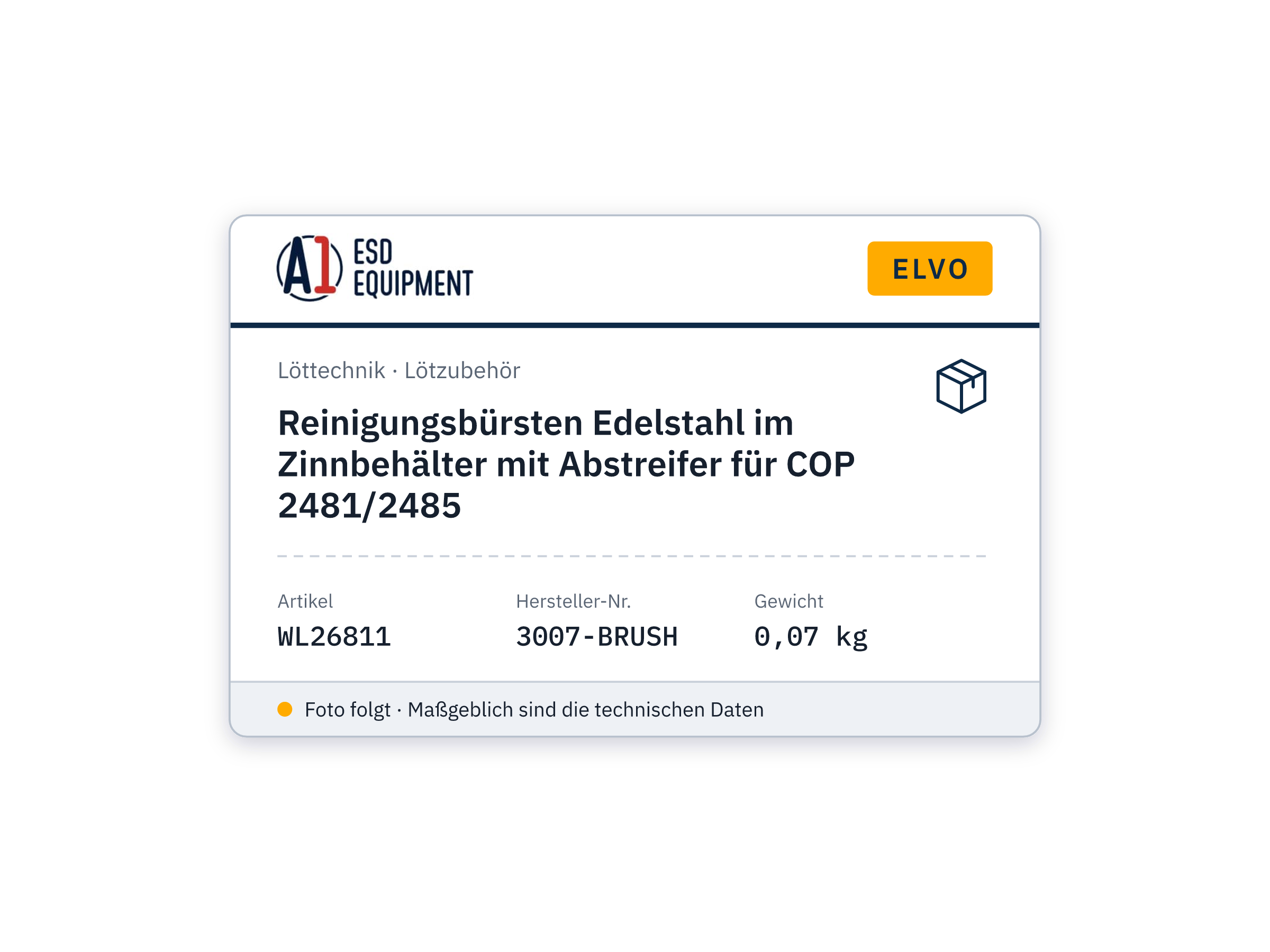 Reinigungsbürsten Edelstahl im Zinnbehälter mit Abstreifer für COP 2481/2485 - Elvo 3007-BRUSH