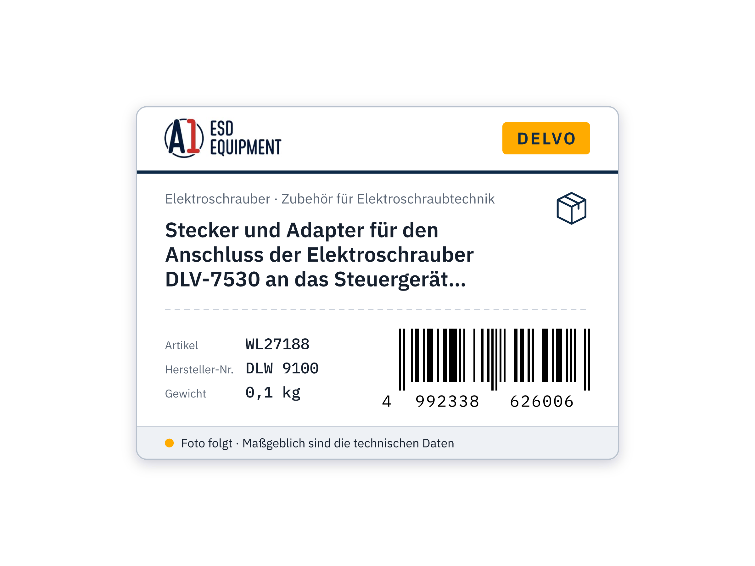 Stecker und Adapter für den Anschluss der Elektroschrauber DLV-7530 an das Steuergerät - Delvo DLW-9100