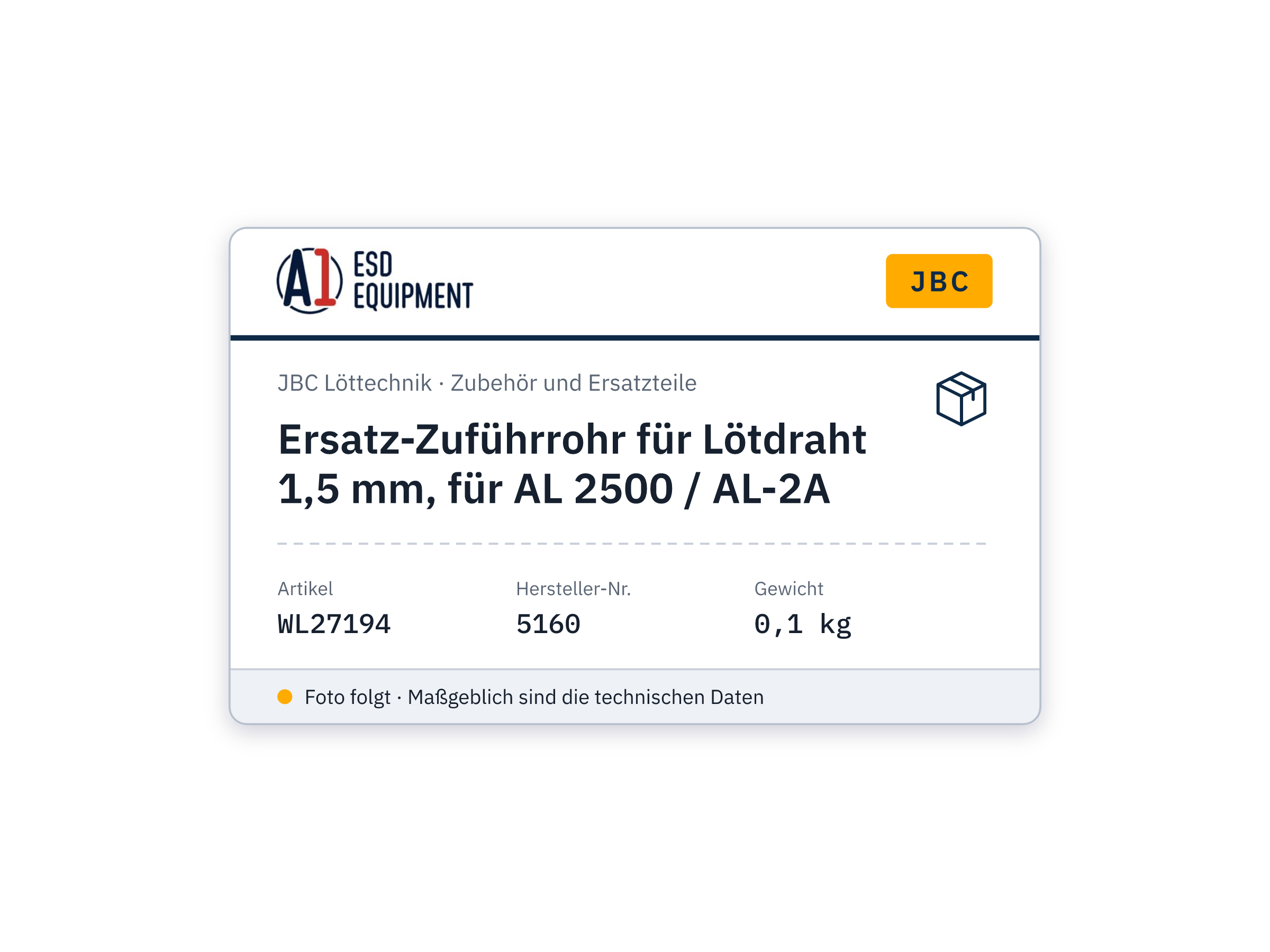 Tube d'alimentation de rechange pour fil 1,5 mm, pour AL 2500 / AL-2A - JBC 5160
