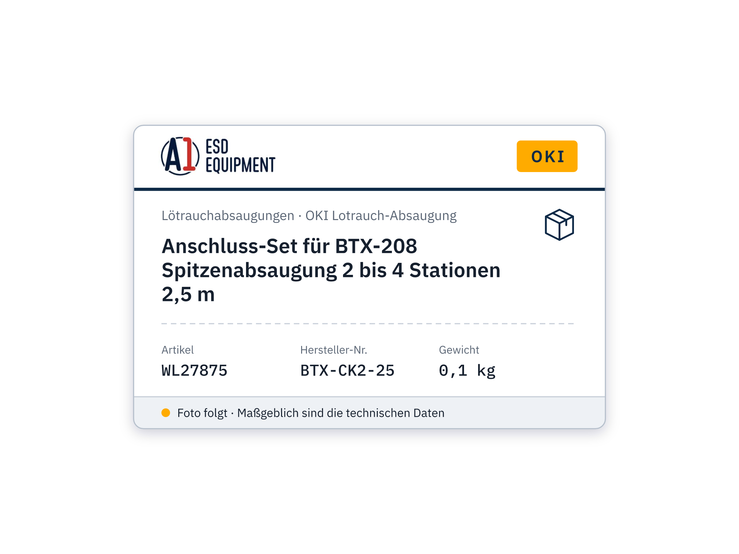 Anschluss-Set für BTX-208 Spitzenabsaugung 2 bis 4 Stationen 2,5 m - Oki BTX-CK2-25