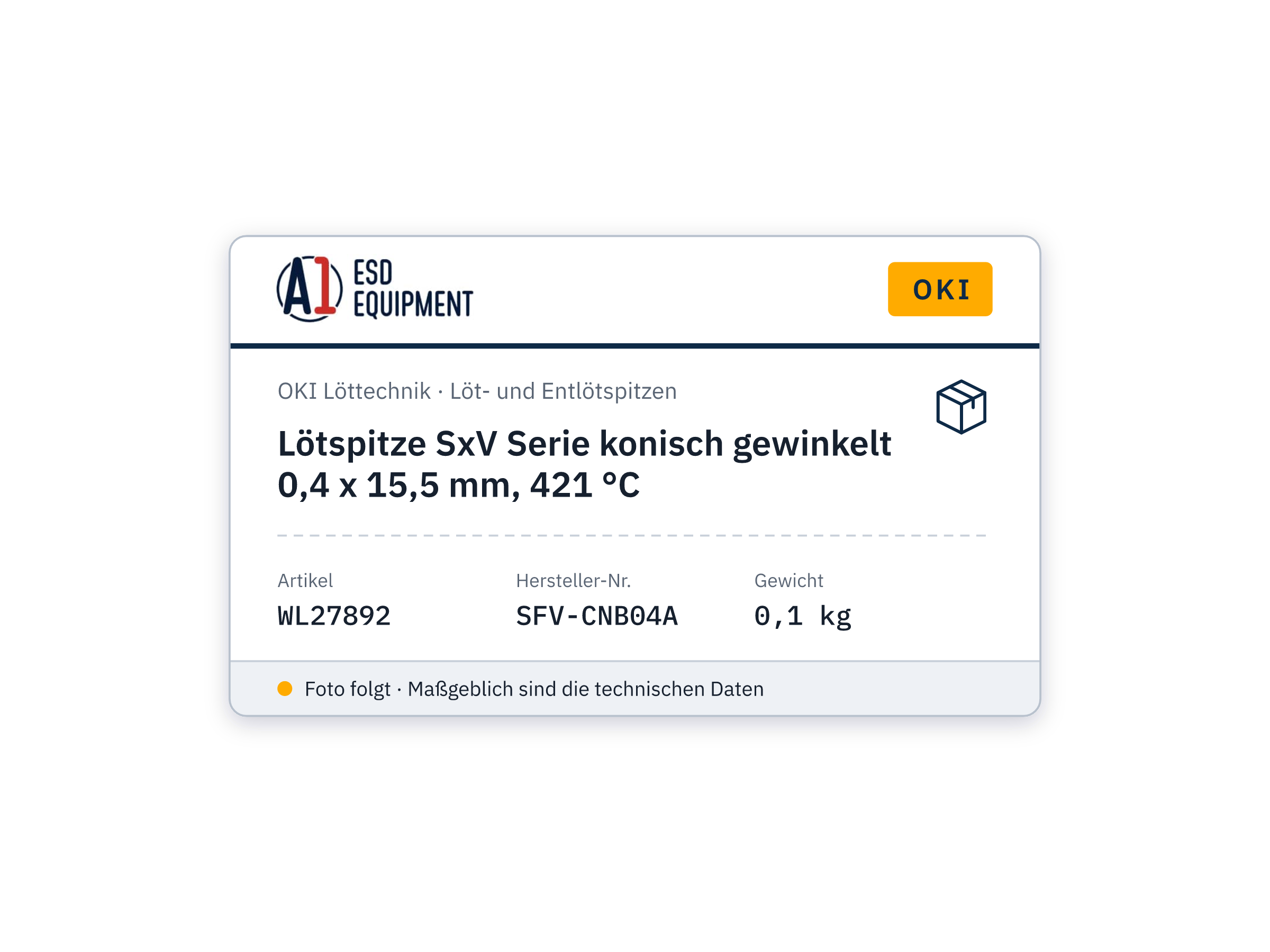 Lötspitze SxV Serie konisch gewinkelt 0,4 x 15,5 mm, 421 °C - Oki SFV-CNB04A