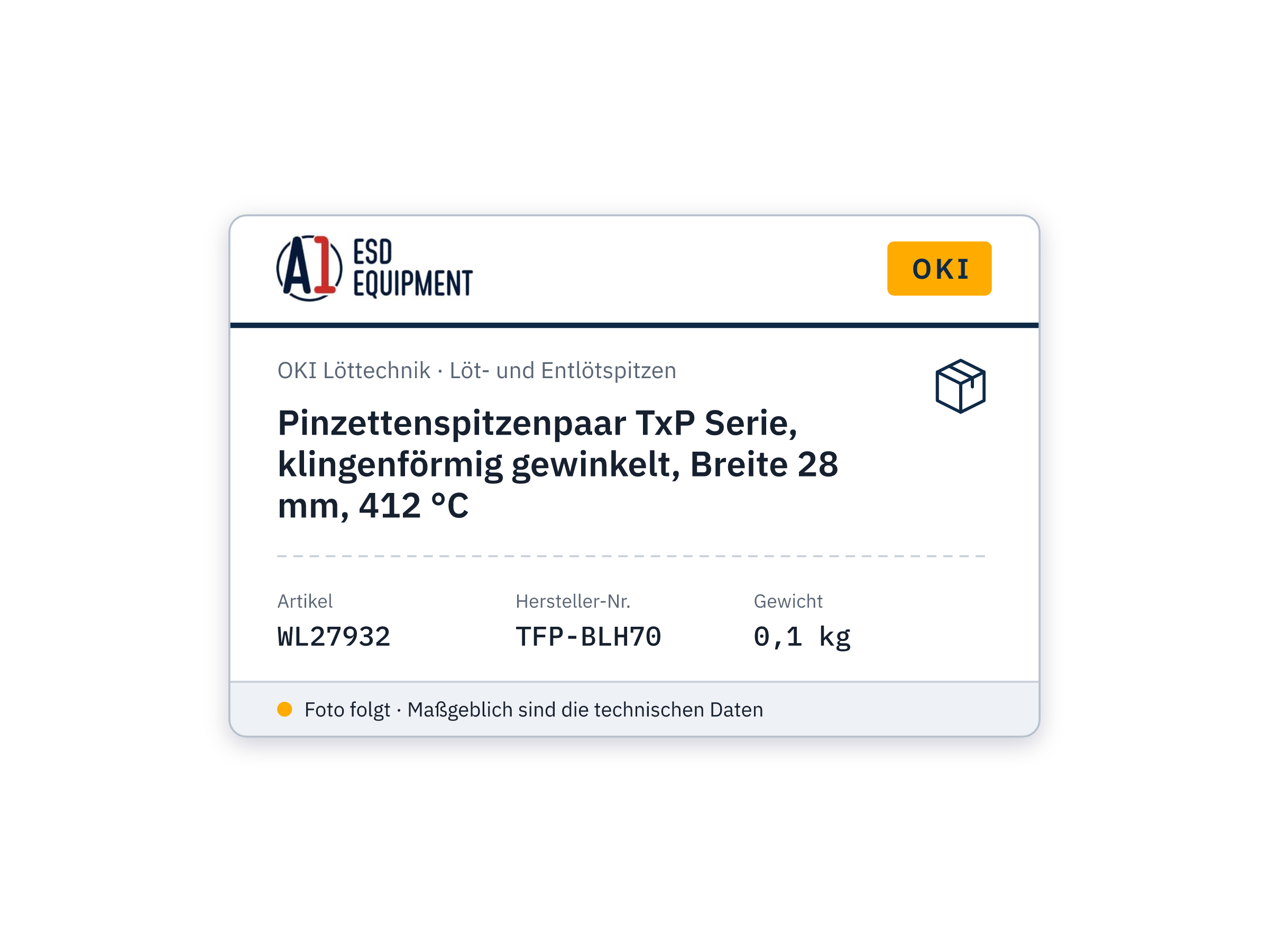 Pinzettenspitzenpaar TxP Serie, klingenförmig gewinkelt, Breite 28 mm, 412 °C - Oki TFP-BLH70