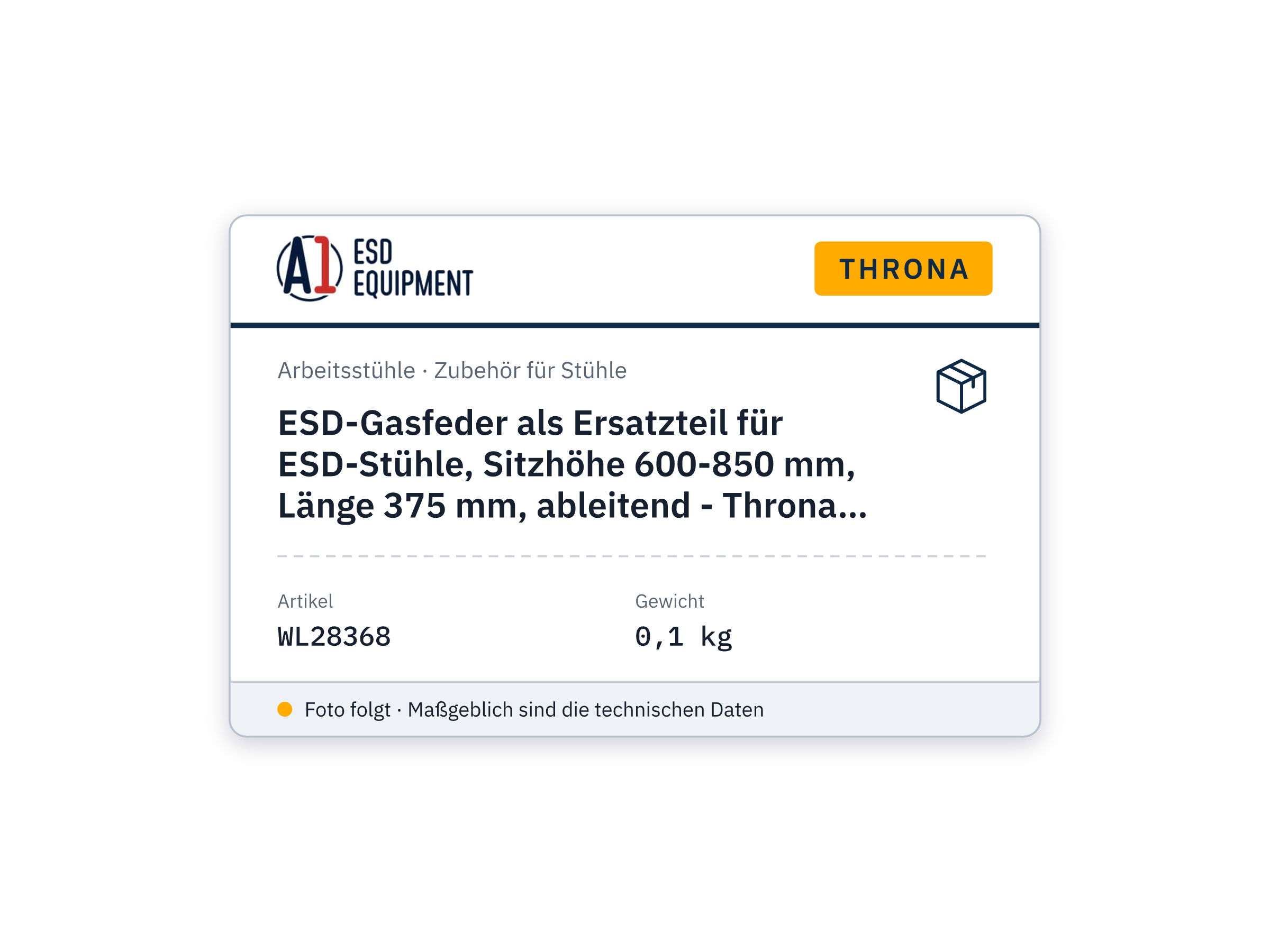 ESD-Gasfeder als Ersatzteil für ESD-Stühle, Sitzhöhe 600-850 mm, Länge 375 mm, ableitend - Throna GAS375-C