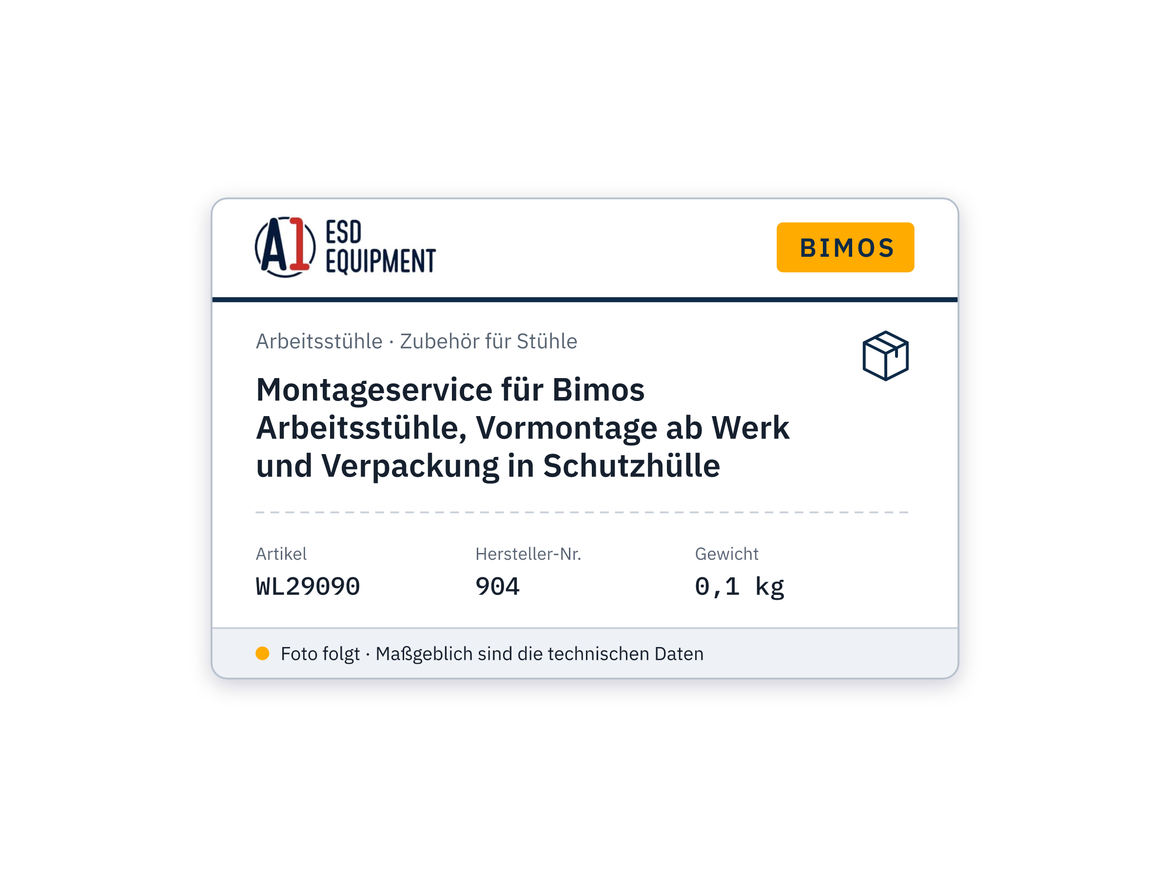 Montageservice für Bimos Arbeitsstühle, Vormontage ab Werk und Verpackung in Schutzhülle - Bimos 904