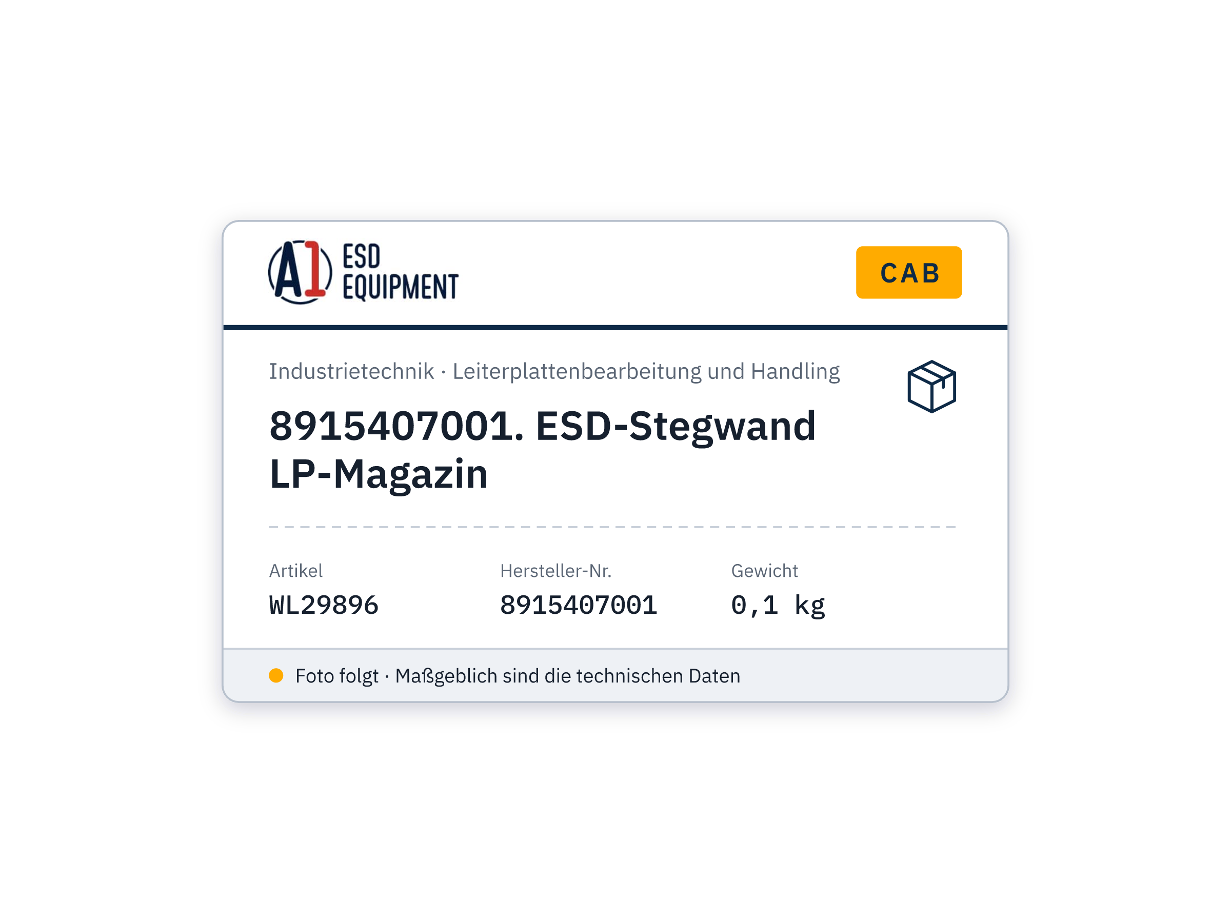 Cab 8915407001. ESD-Stegwand LP-Magazin