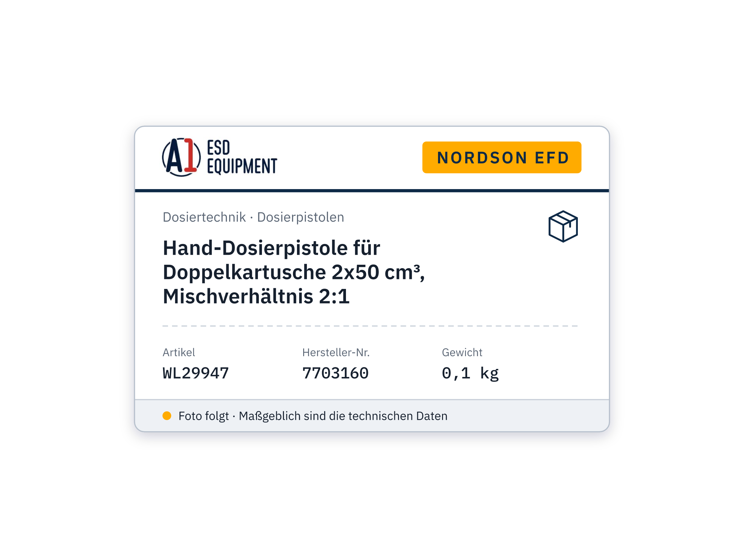 Hand-Dosierpistole für Doppelkartusche 2x50 cm³, Mischverhältnis 2:1 - Nordson EFD 7703160