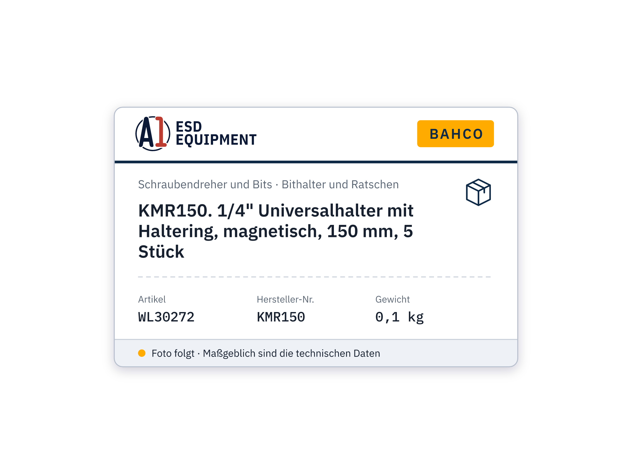 Bahco KMR150. 1/4" Universalhalter mit Haltering, magnetisch, 150 mm, 5 Stück