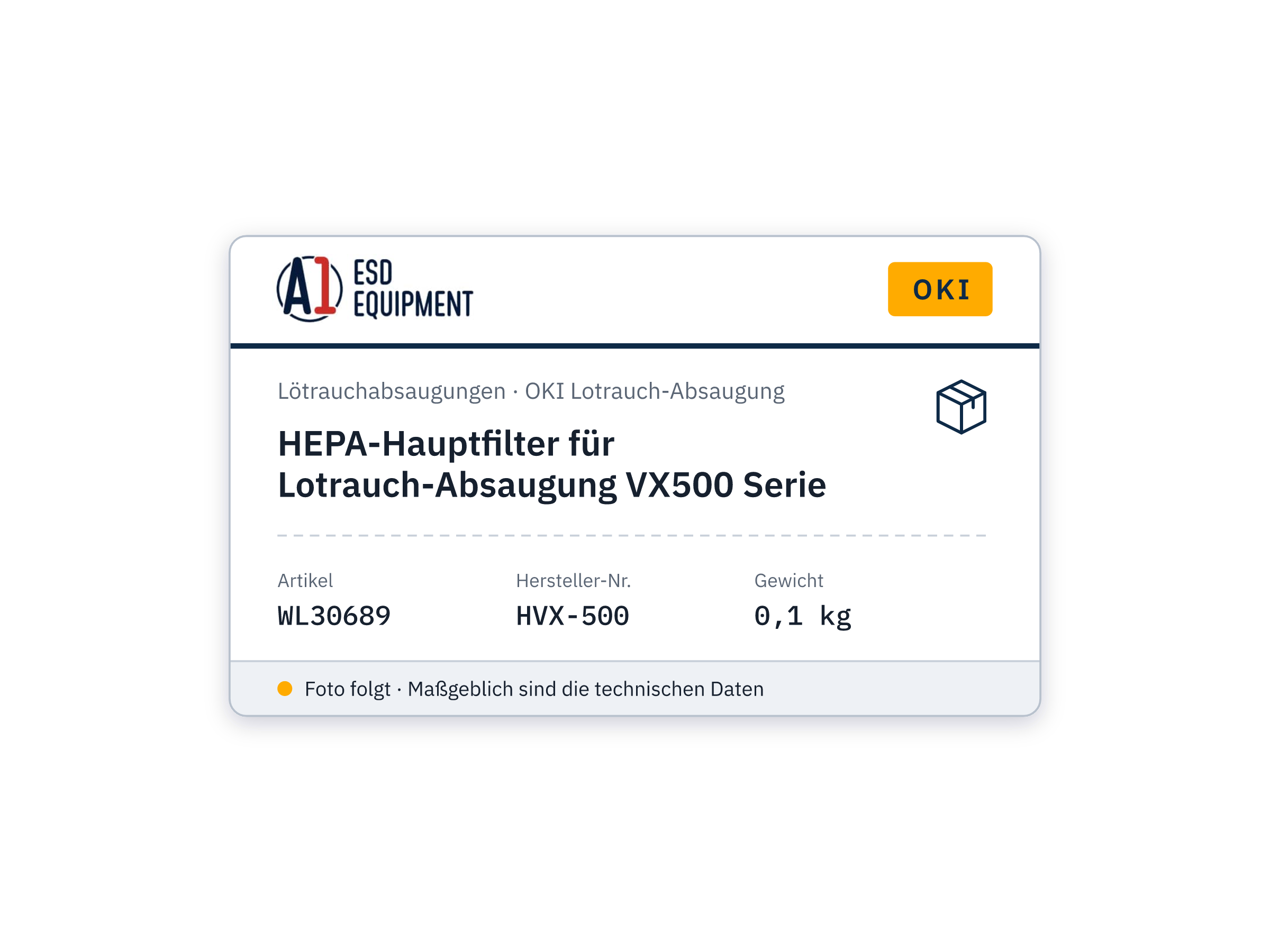 HEPA-Hauptfilter für Lotrauch-Absaugung VX500 Serie - Oki HVX-500