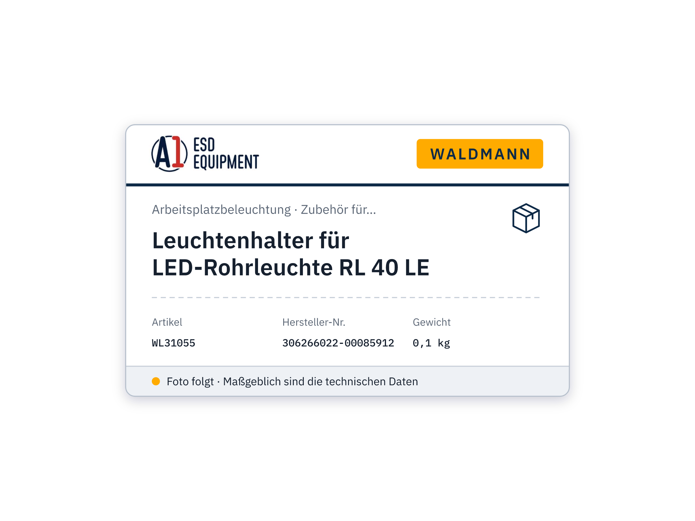 Leuchtenhalter für LED-Rohrleuchte RL 40 LE - Waldmann 306266022-00085912