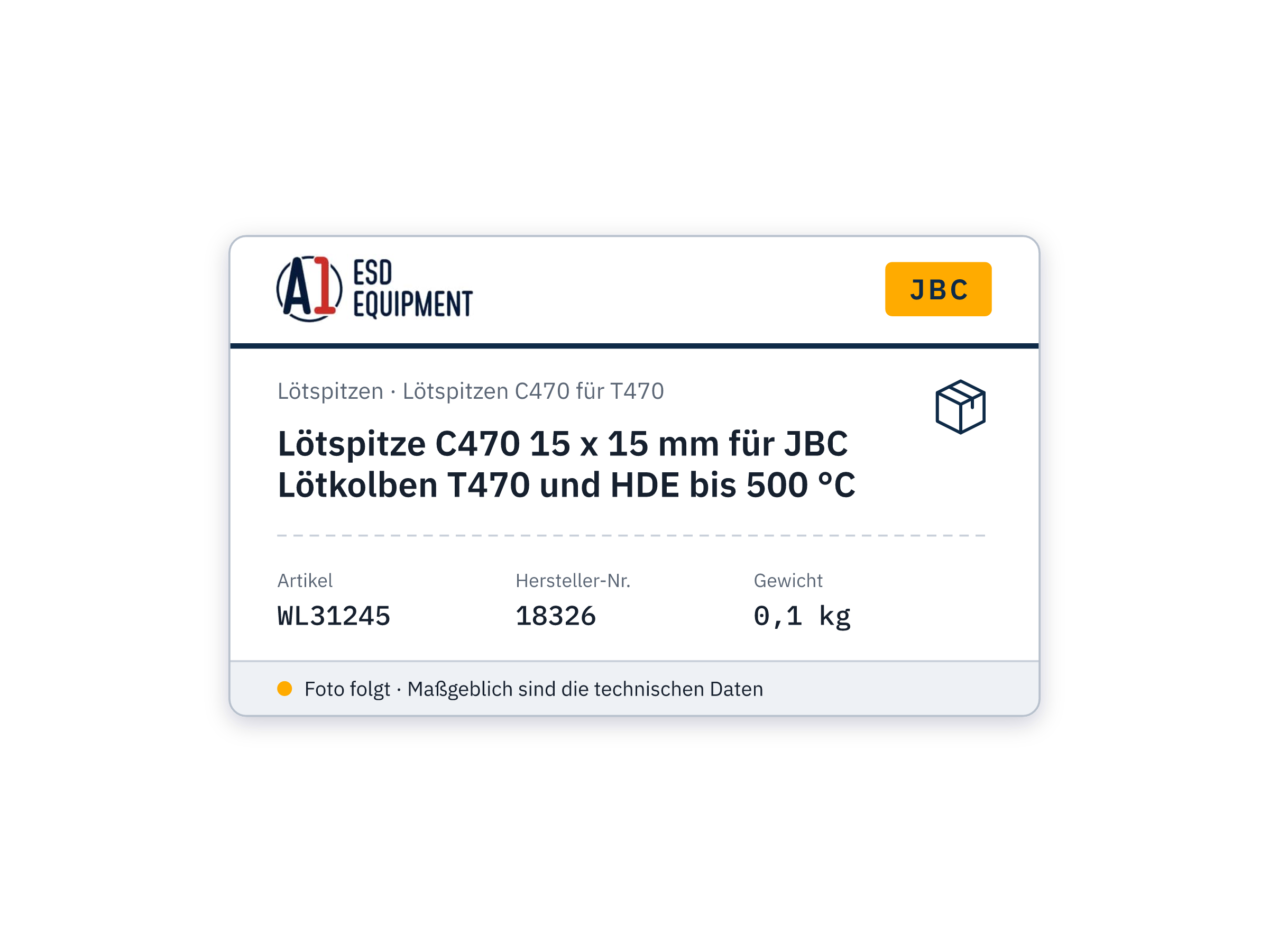 Lötspitze C470 15 x 15 mm für JBC Lötkolben T470 und HDE bis 500 °C - JBC 18326