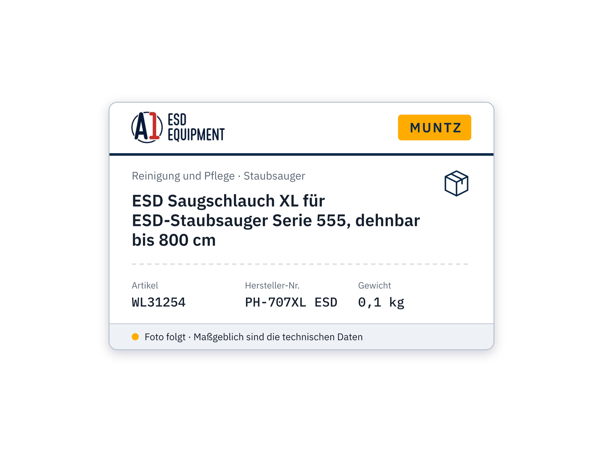 ESD Saugschlauch XL für ESD-Staubsauger Serie 555, dehnbar bis 800 cm - Muntz PH-707XL ESD