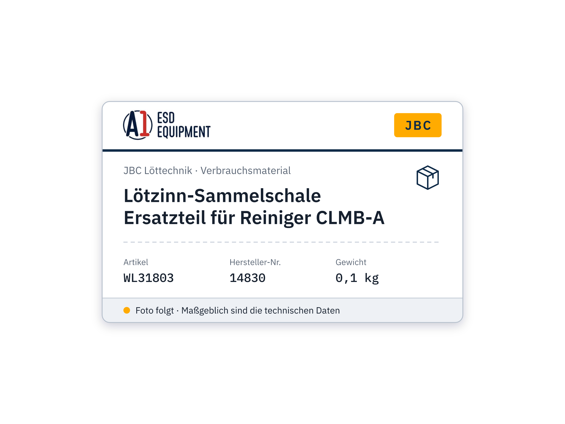 Lötzinn-Sammelschale Ersatzteil für Reiniger CLMB-A - JBC 14830