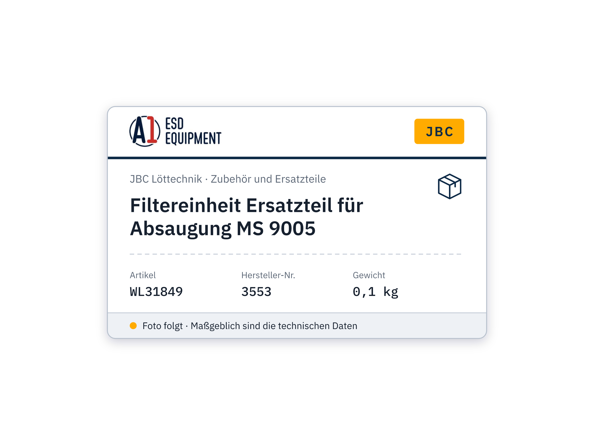 Filtereinheit Ersatzteil für Absaugung MS 9005 - JBC 3553
