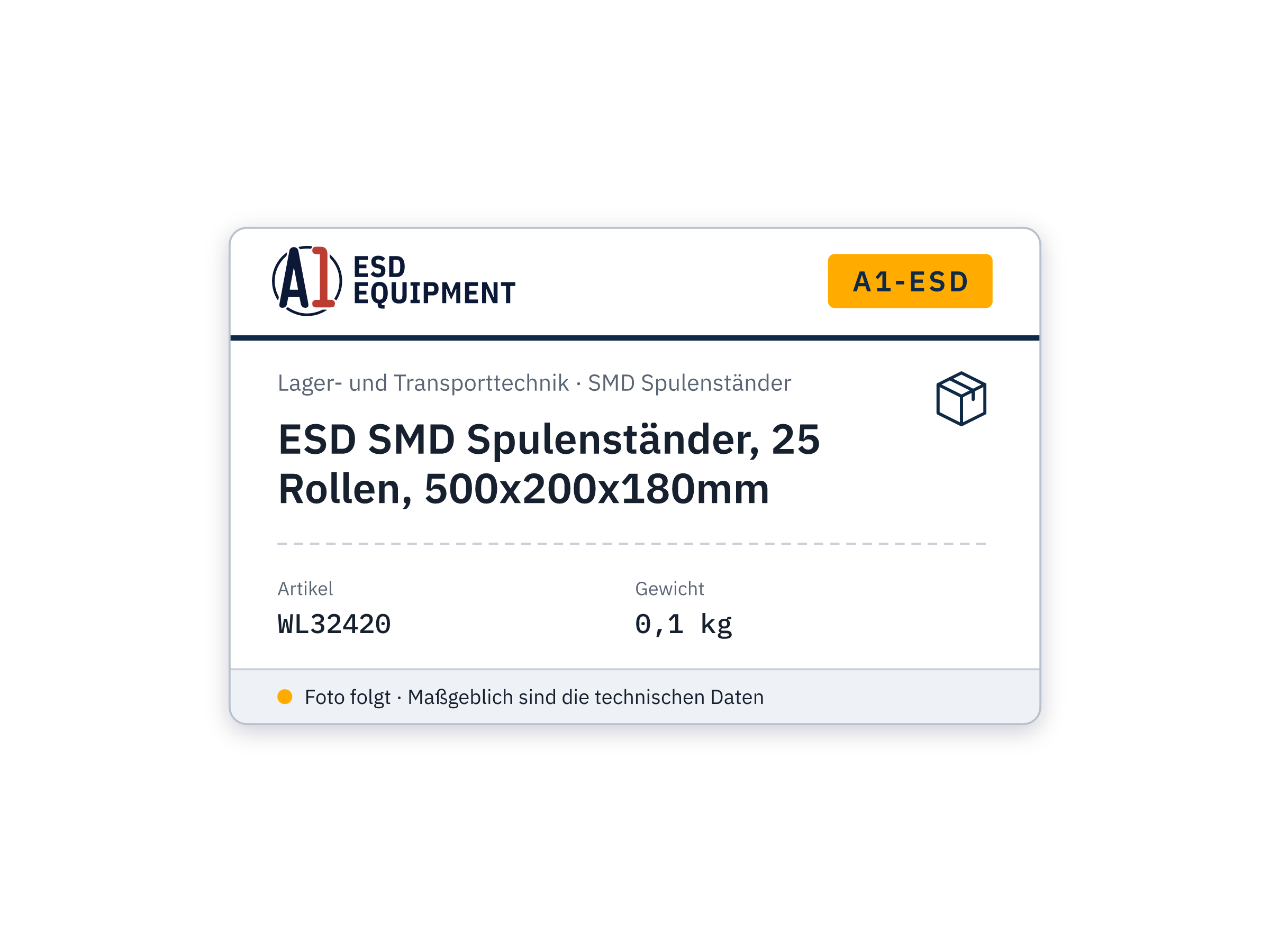 Support ESD SMD de bobines, 25 rouleaux, 500x200x180mm