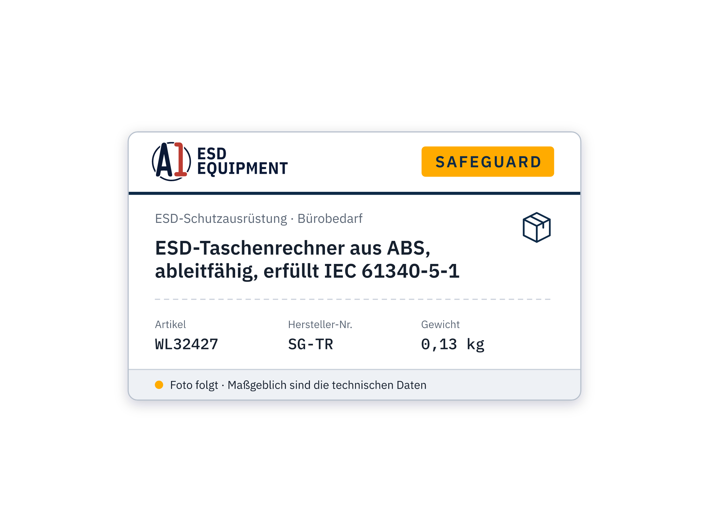 ESD-Taschenrechner aus ABS, ableitfähig, erfüllt IEC 61340-5-1