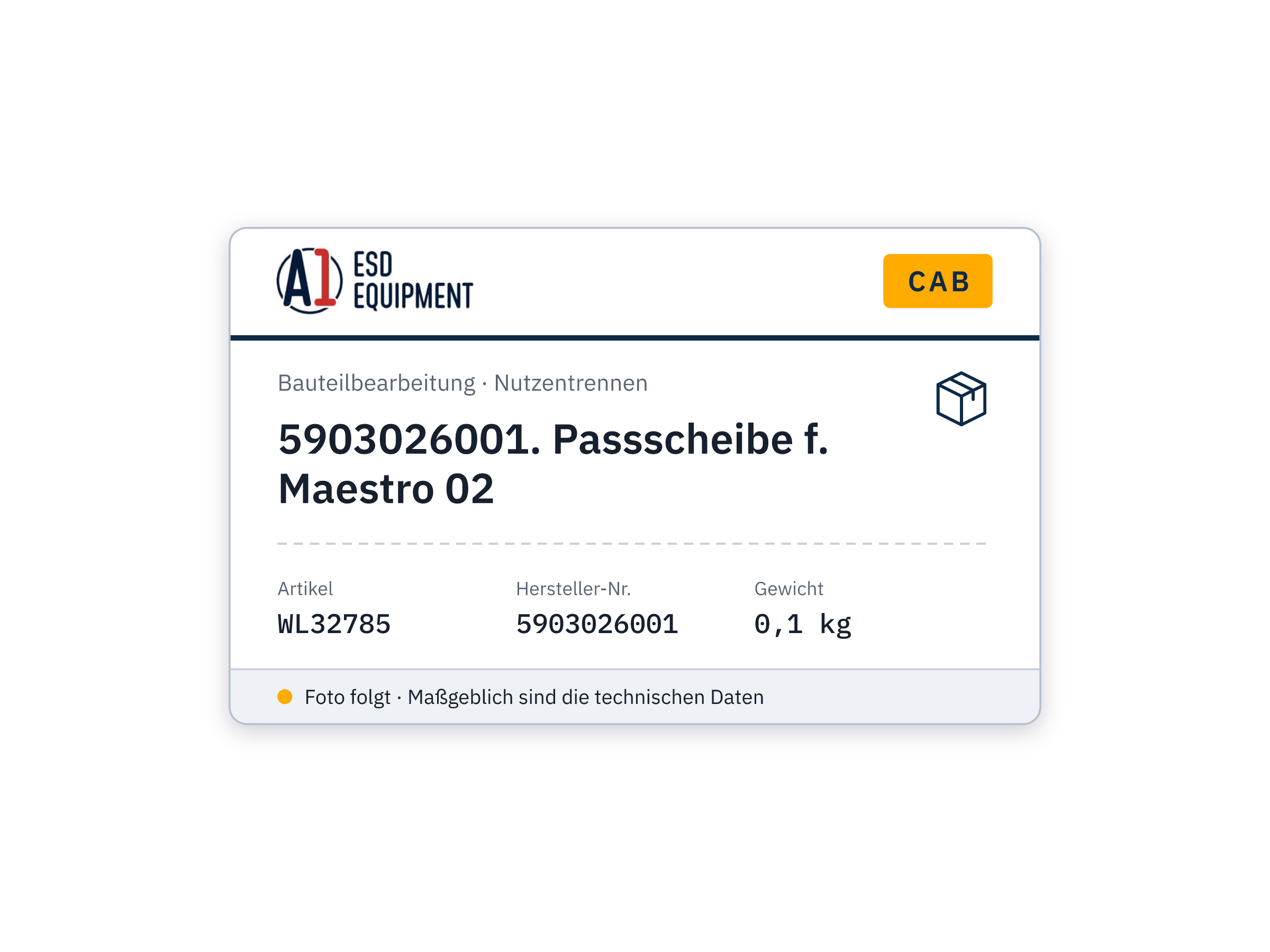 Cab 5903026001. Passscheibe f. Maestro 02