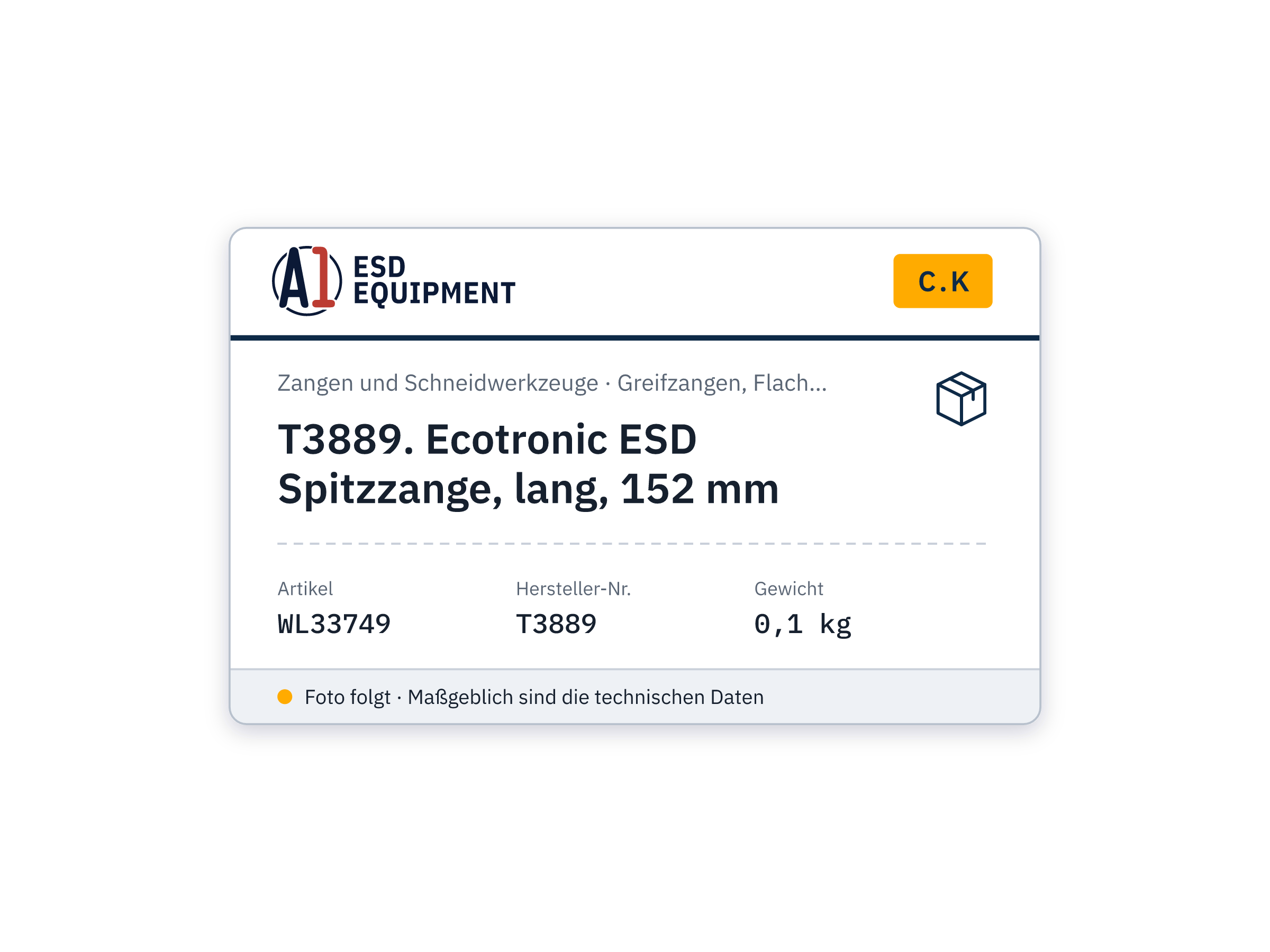 C.K T3889. Ecotronic ESD Spitzzange, lang, 152 mm