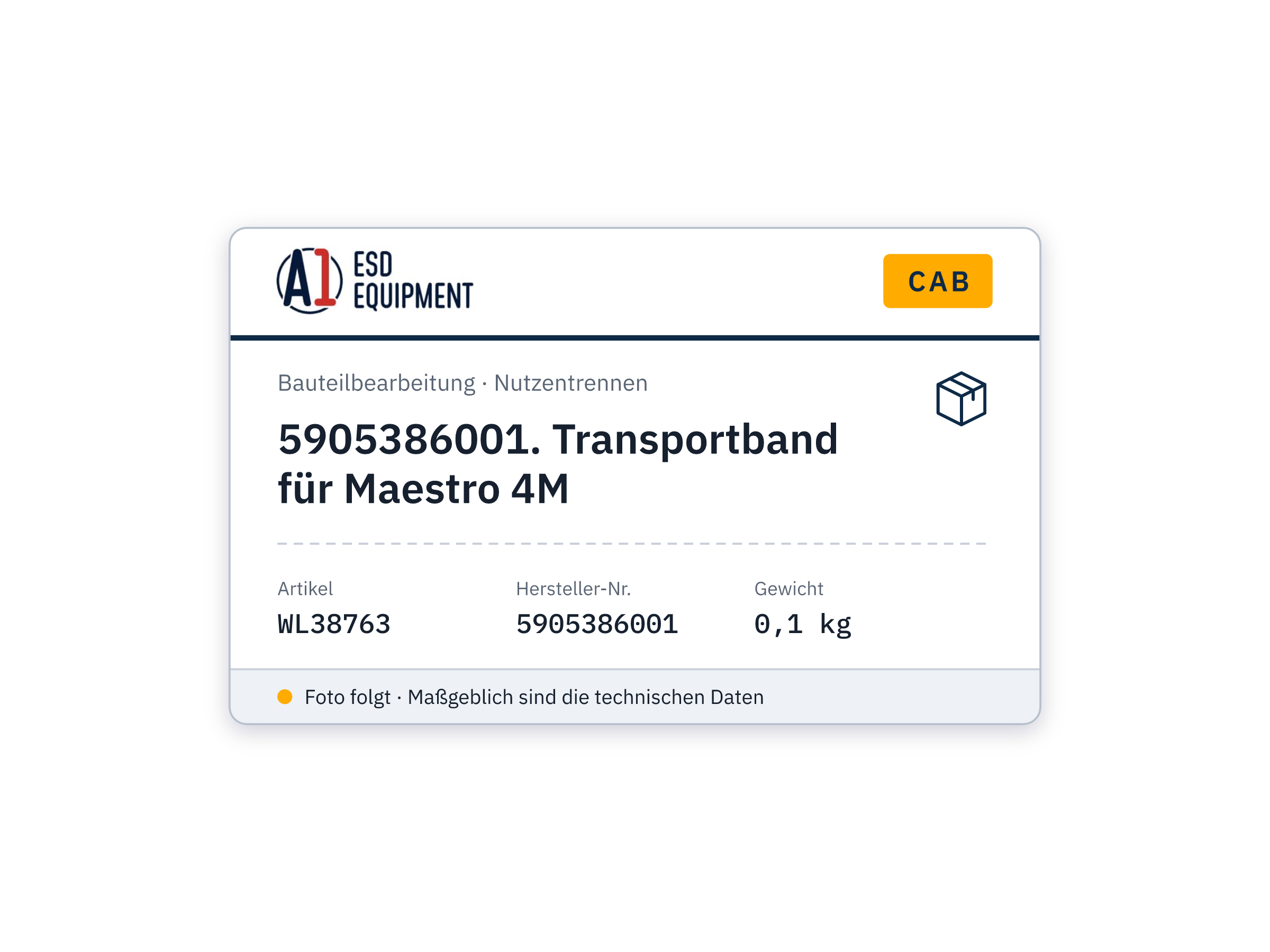 Cab 5905386001. Transportband für Maestro 4M