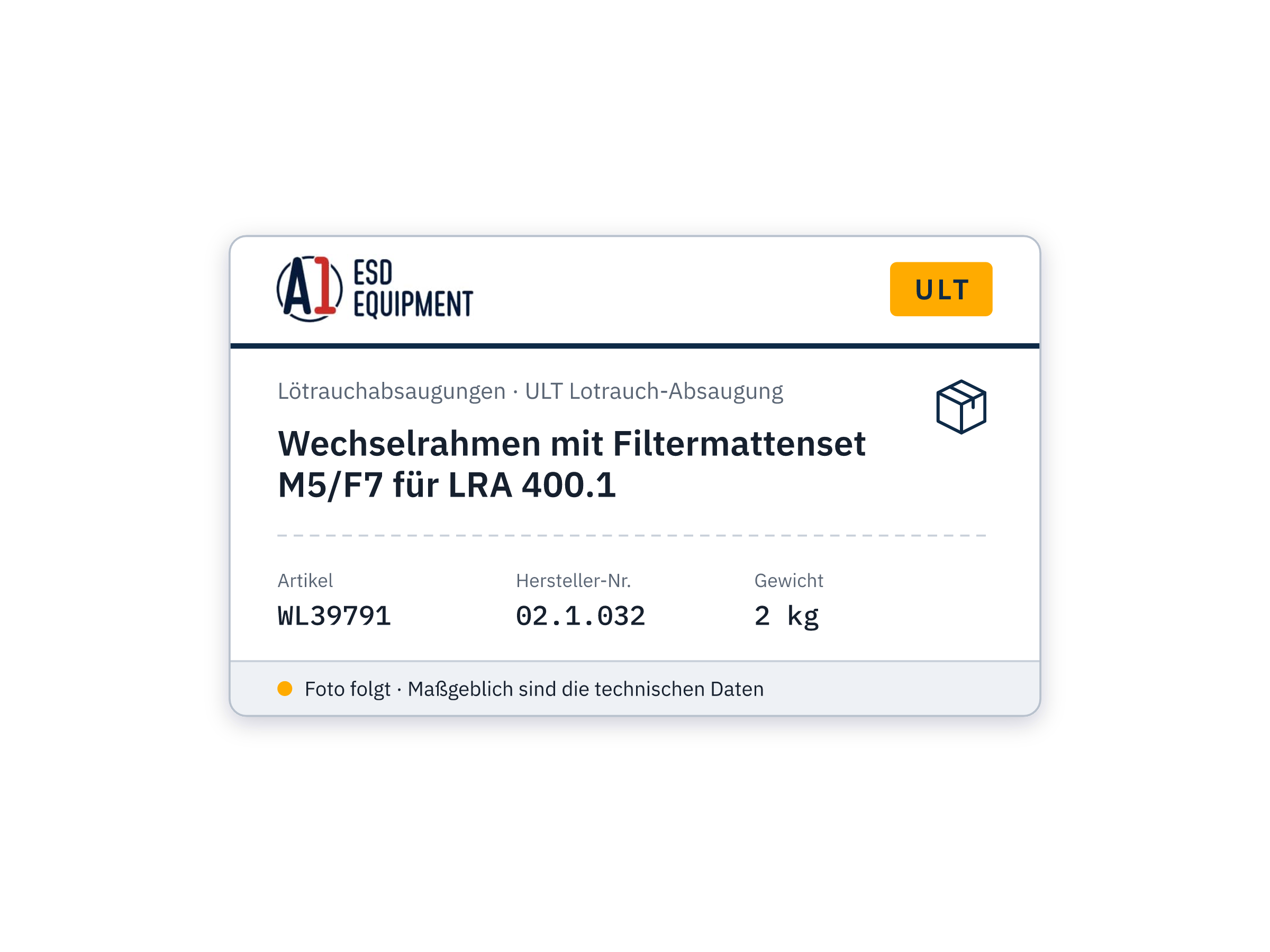 Change frame with M5/F7 filter mat set for LRA 400.1 - ULT 02.1.032