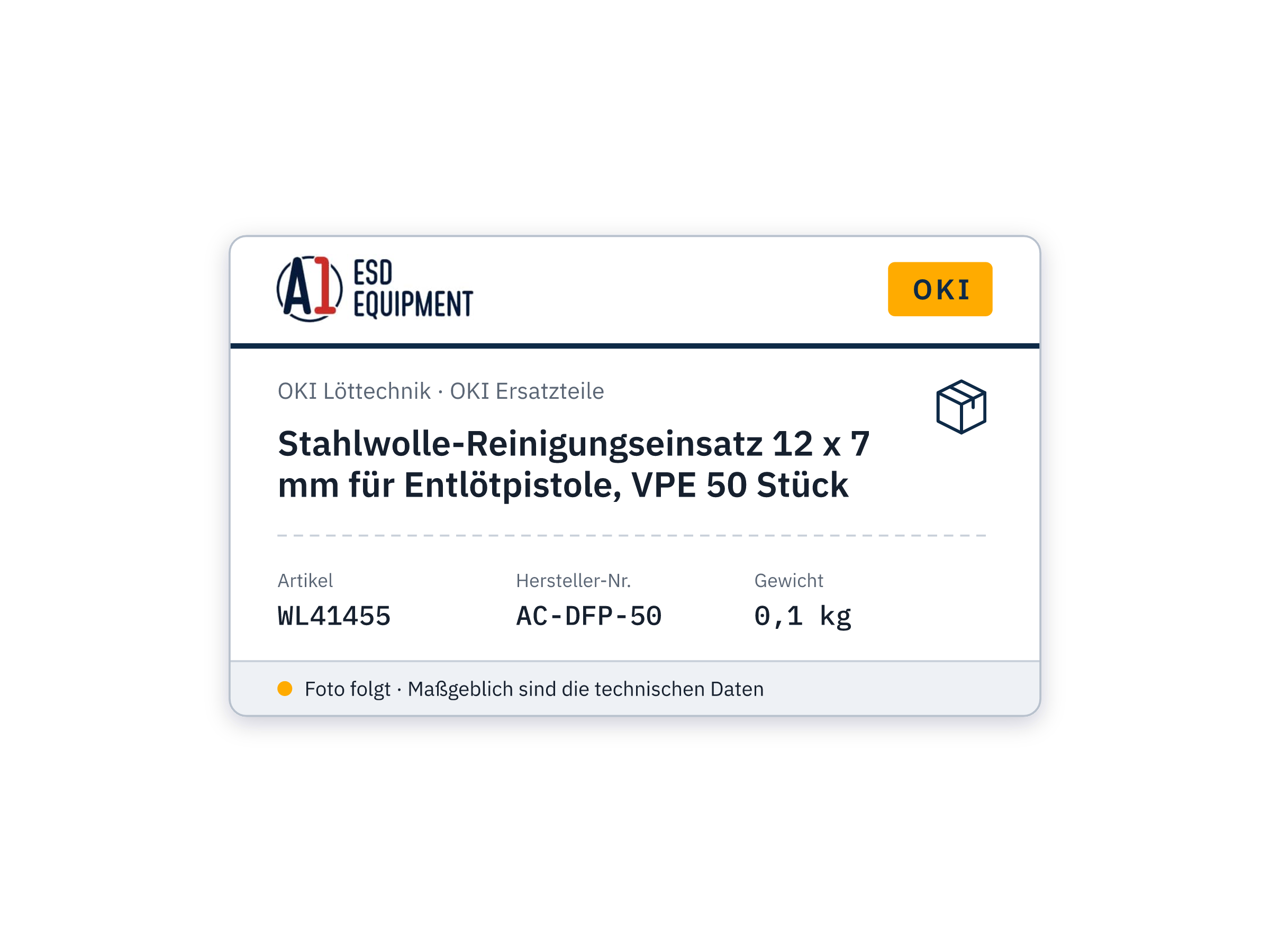 Stahlwolle-Reinigungseinsatz 12 x 7 mm für Entlötpistole, VPE 50 Stück - Oki AC-DFP-50