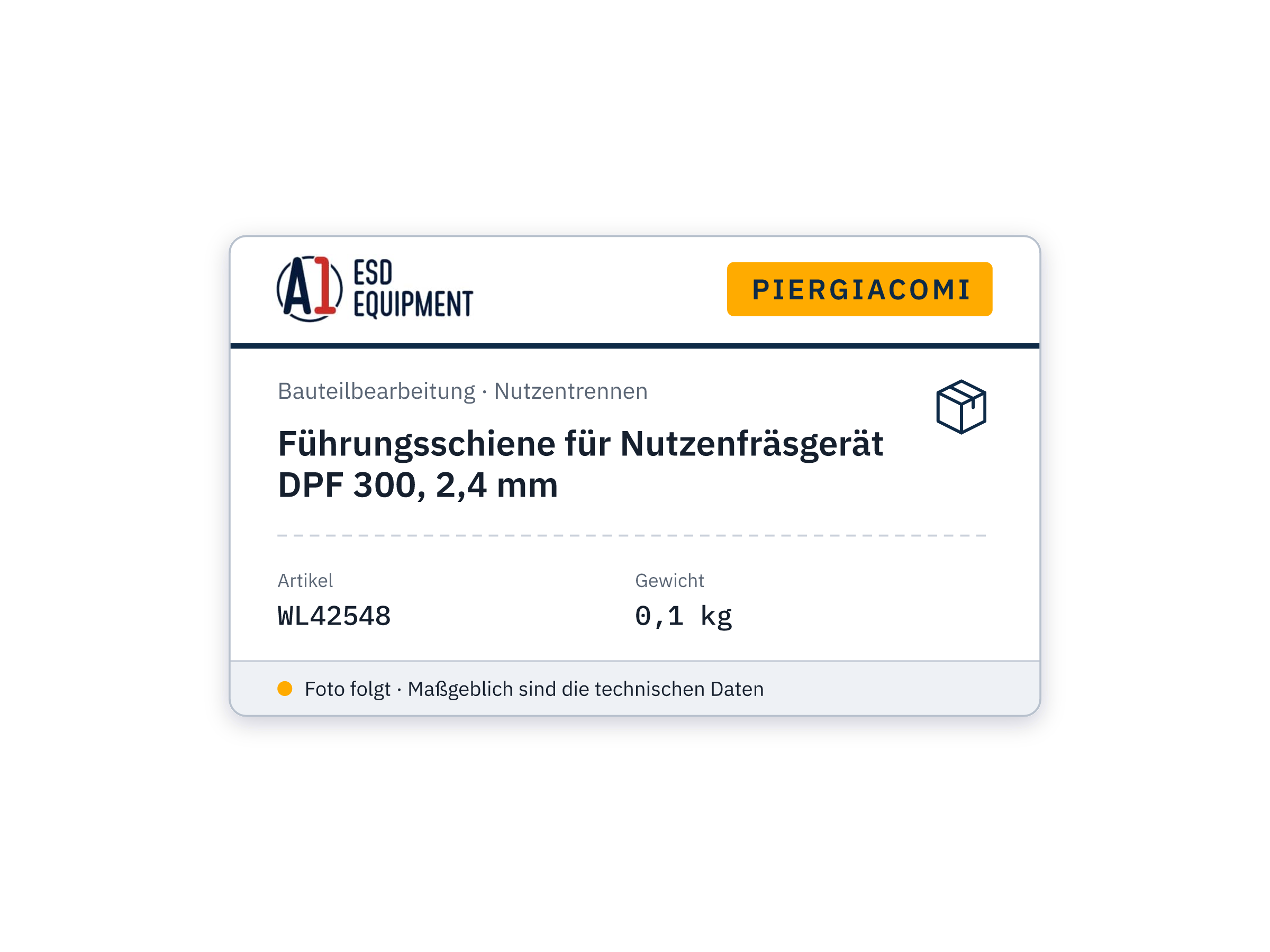 Piergiacomi Führungsschiene für Nutzenfräsgerät DPF 300, 2,4 mm