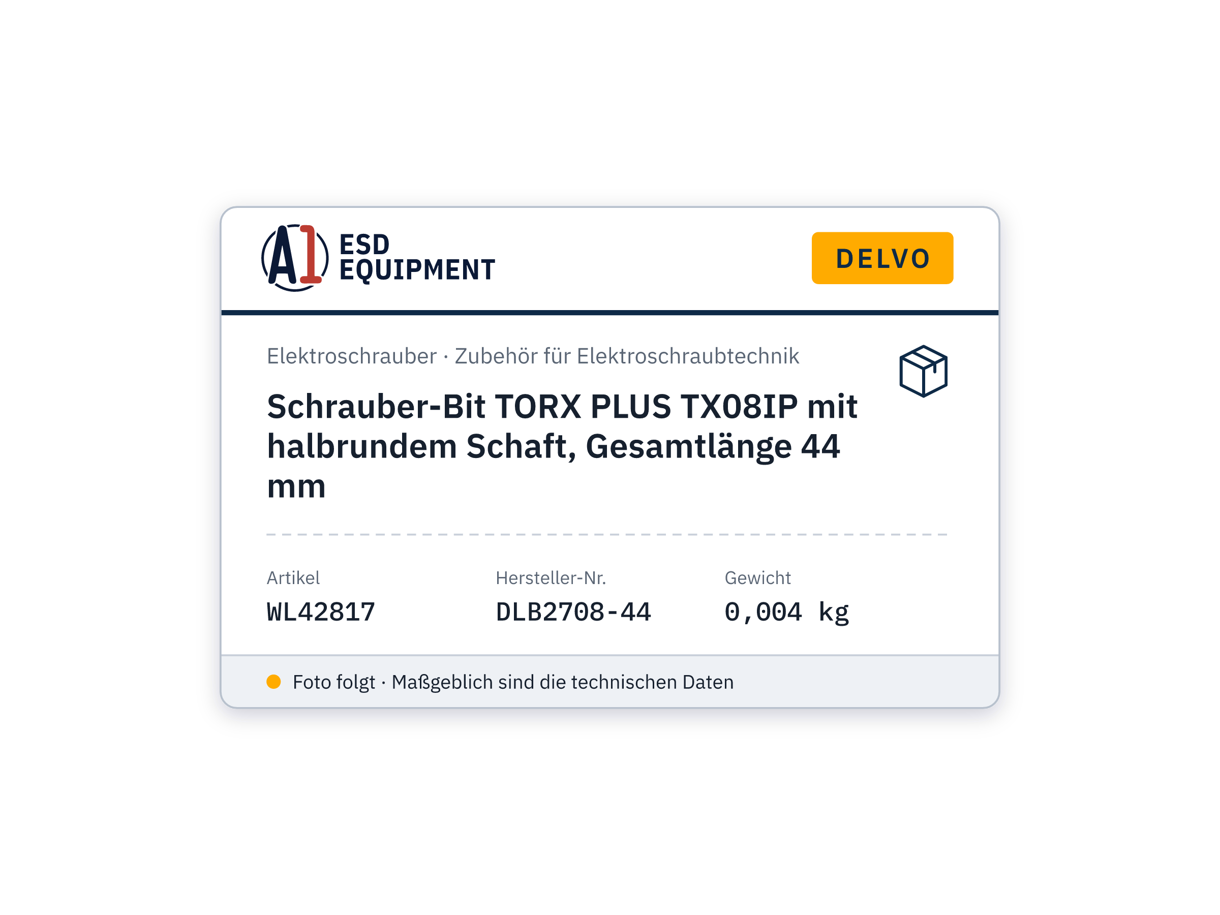 Schrauber-Bit TORX PLUS TX08IP mit halbrundem Schaft, Gesamtlänge 44 mm - Delvo DLB2708-44