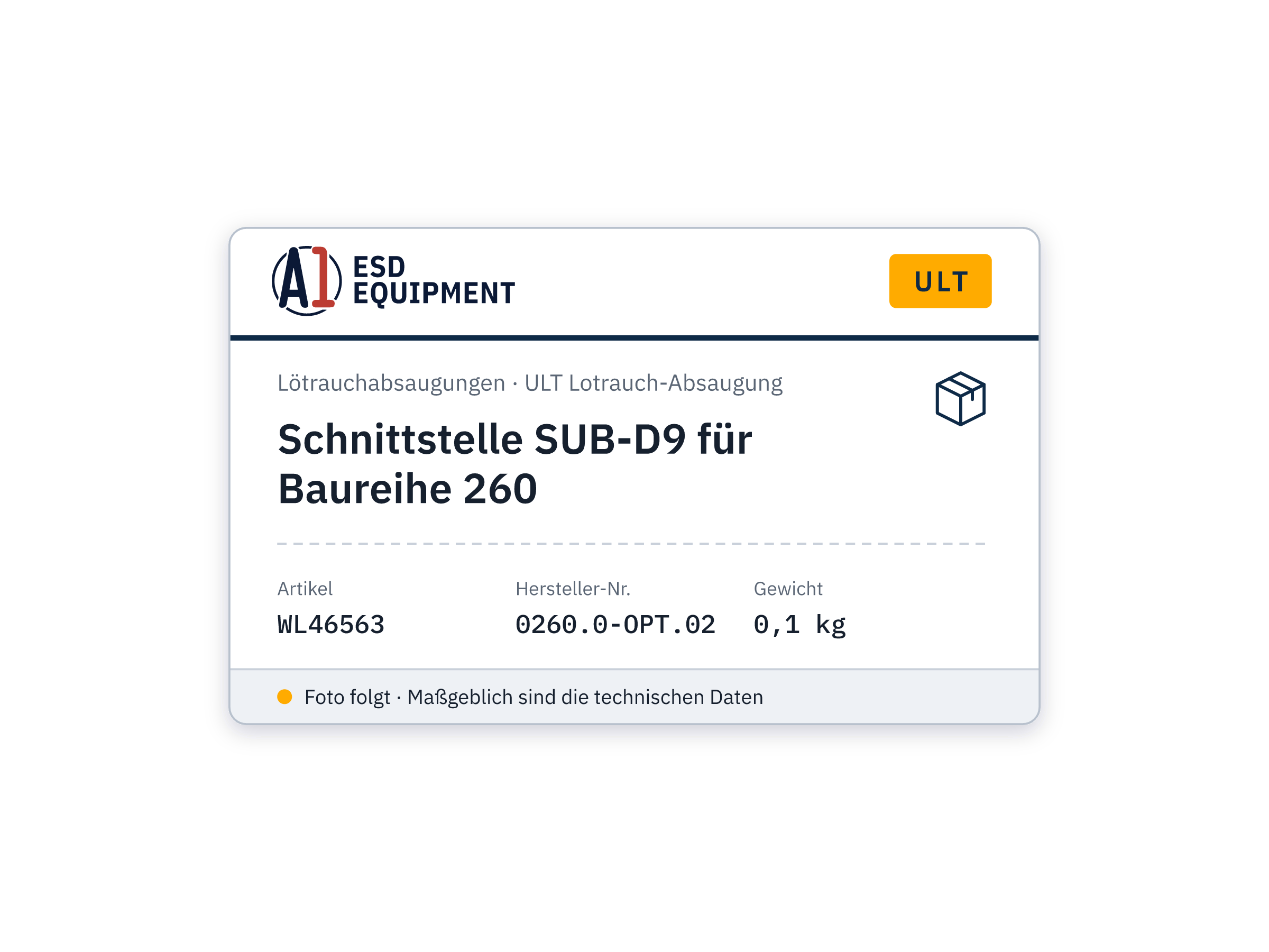 Interface SUB-D9 pour série 260 - ULT 0260.0-OPT.02