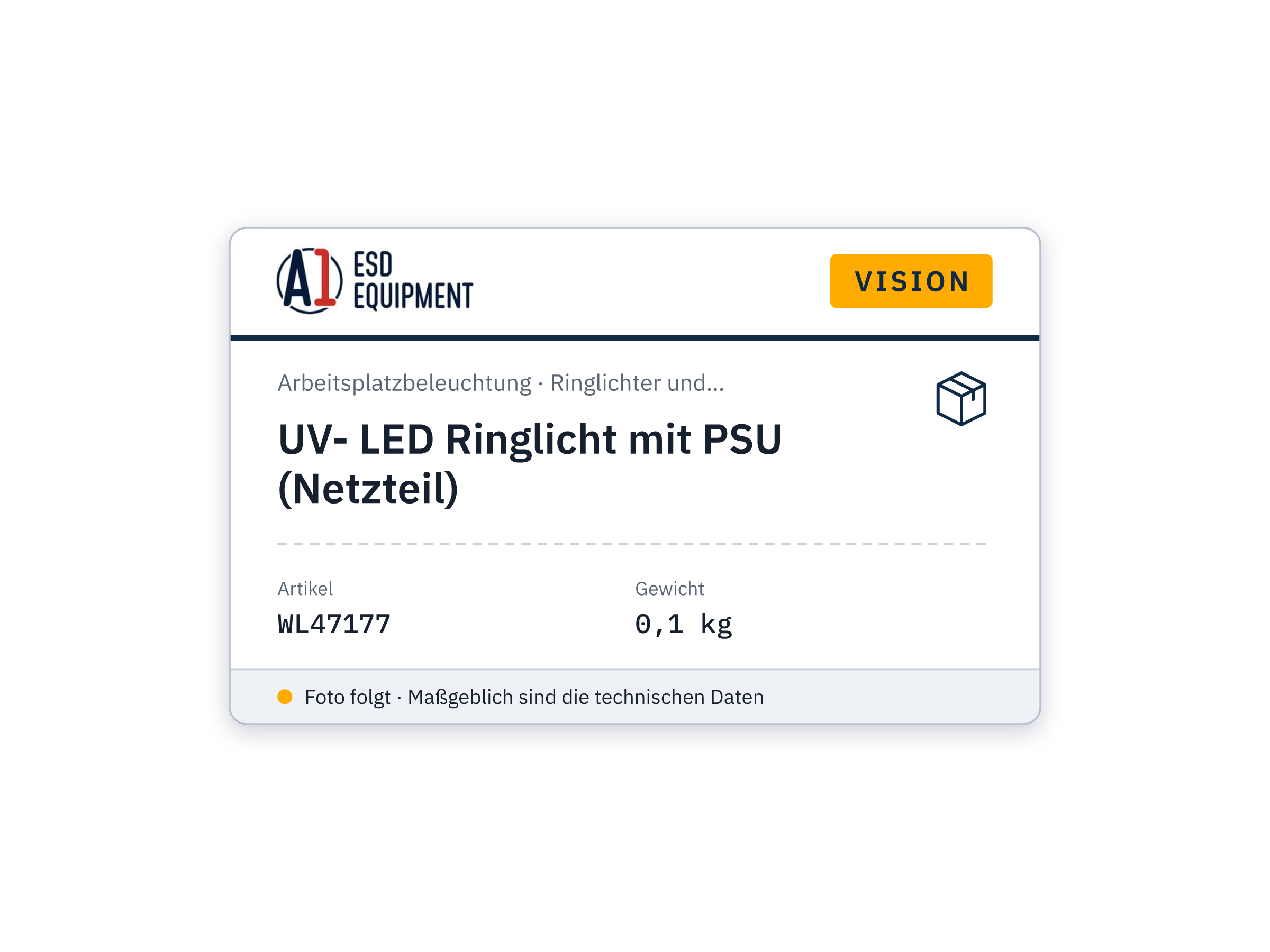 Vision Éclairage annulaire LED UV avec PSU (bloc d'alimentation)