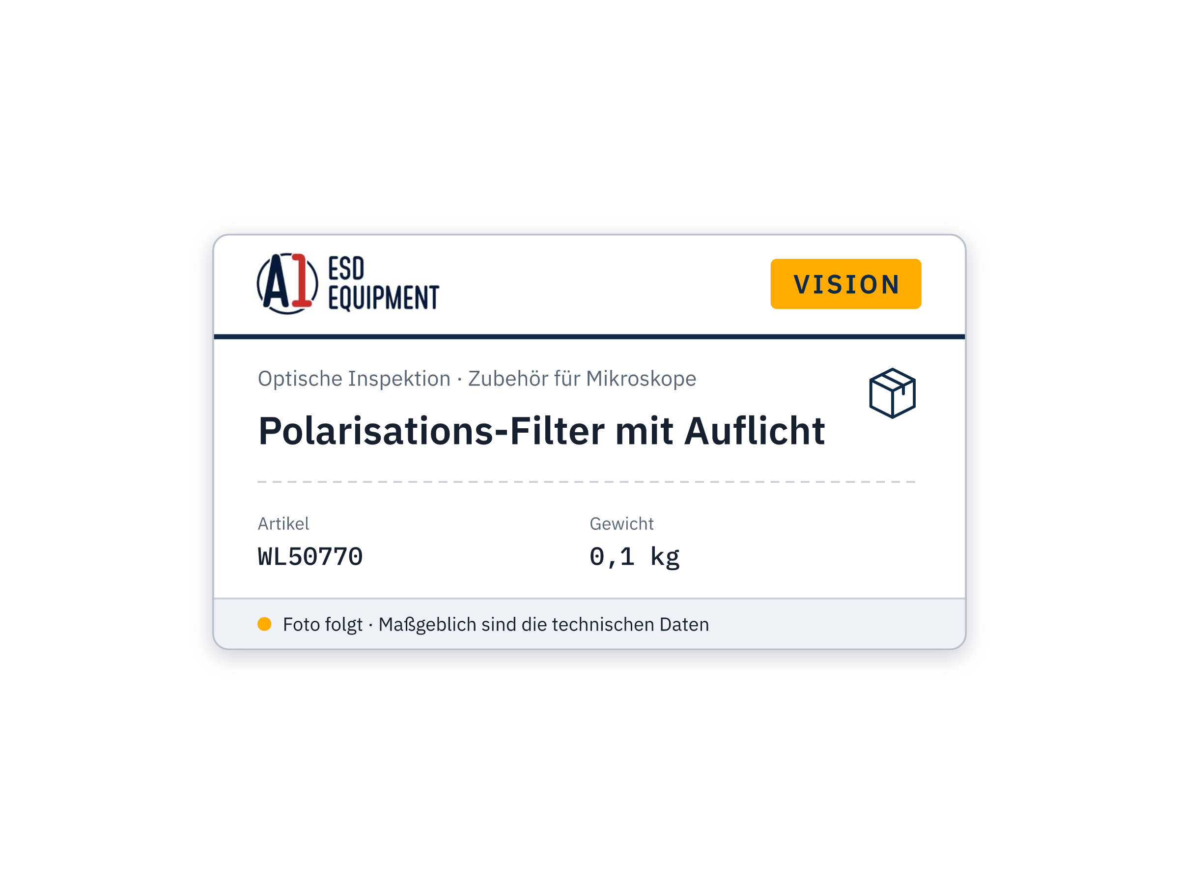 Vision Polarisations-Filter mit Auflicht
