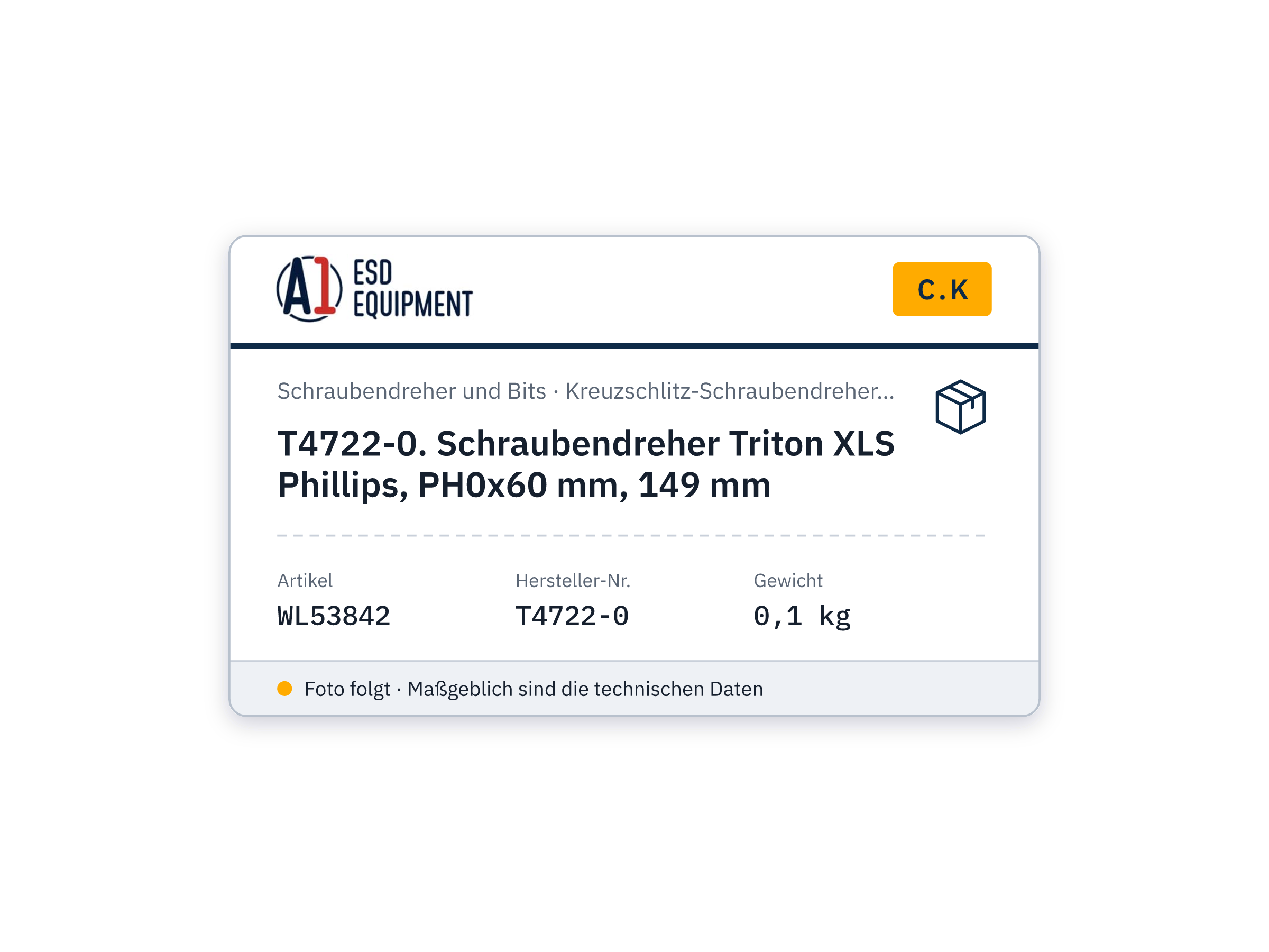 C.K T4722-0. Schraubendreher Triton XLS Phillips, PH0x60 mm, 149 mm