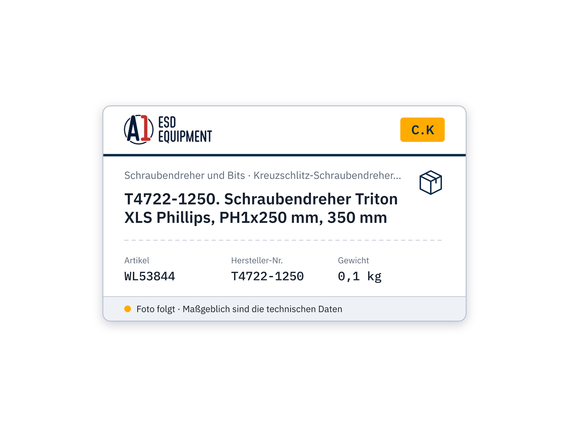 C.K T4722-1250. Schraubendreher Triton XLS Phillips, PH1x250 mm, 350 mm