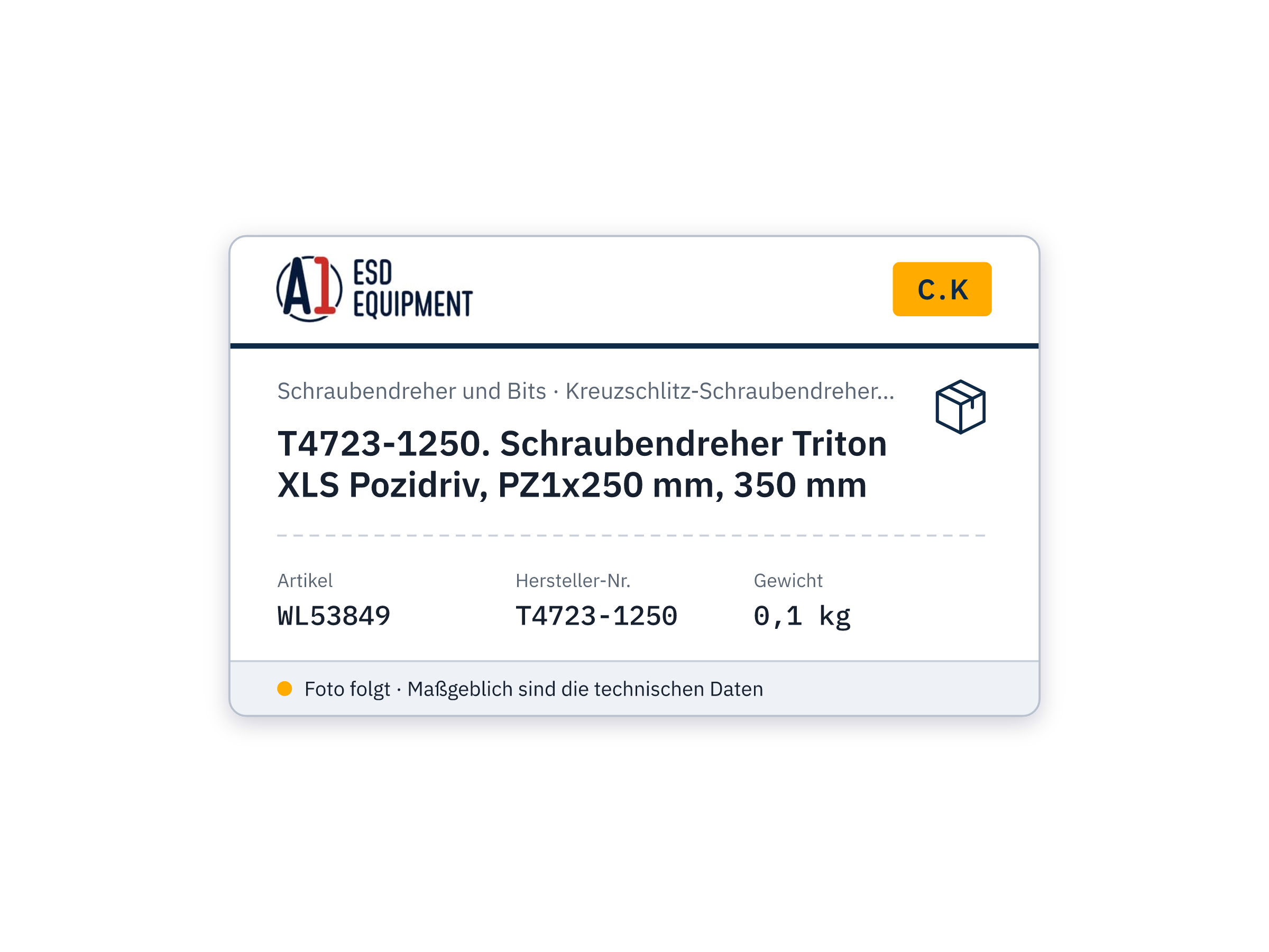 C.K T4723-1250. Schraubendreher Triton XLS Pozidriv, PZ1x250 mm, 350 mm