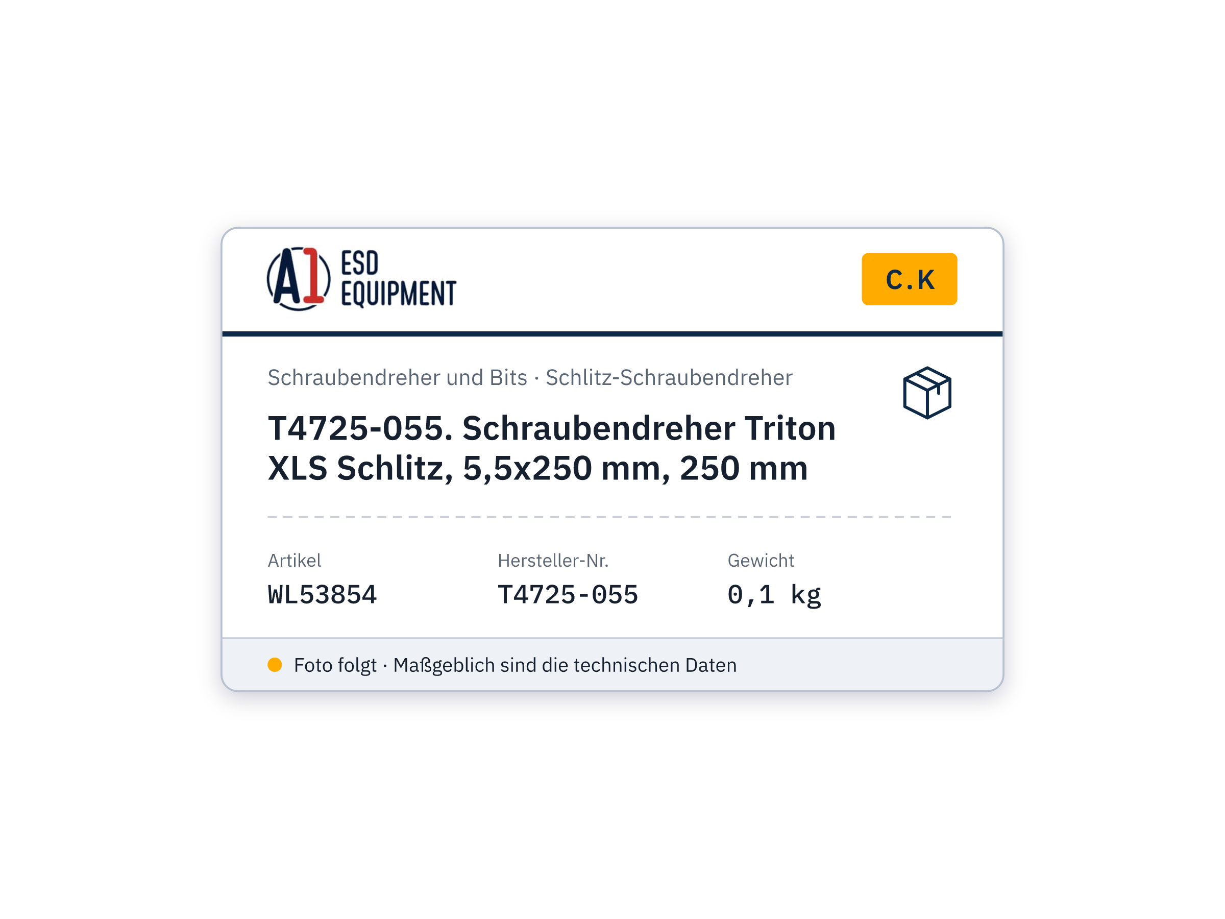 C.K T4725-055. Schraubendreher Triton XLS Schlitz, 5,5x250 mm, 250 mm