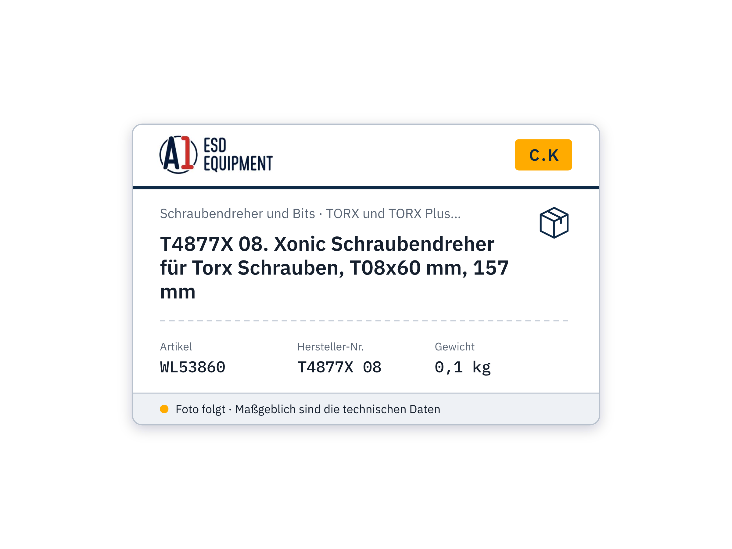 C.K T4877X 08. Xonic Schraubendreher für Torx Schrauben, T08x60 mm, 157 mm