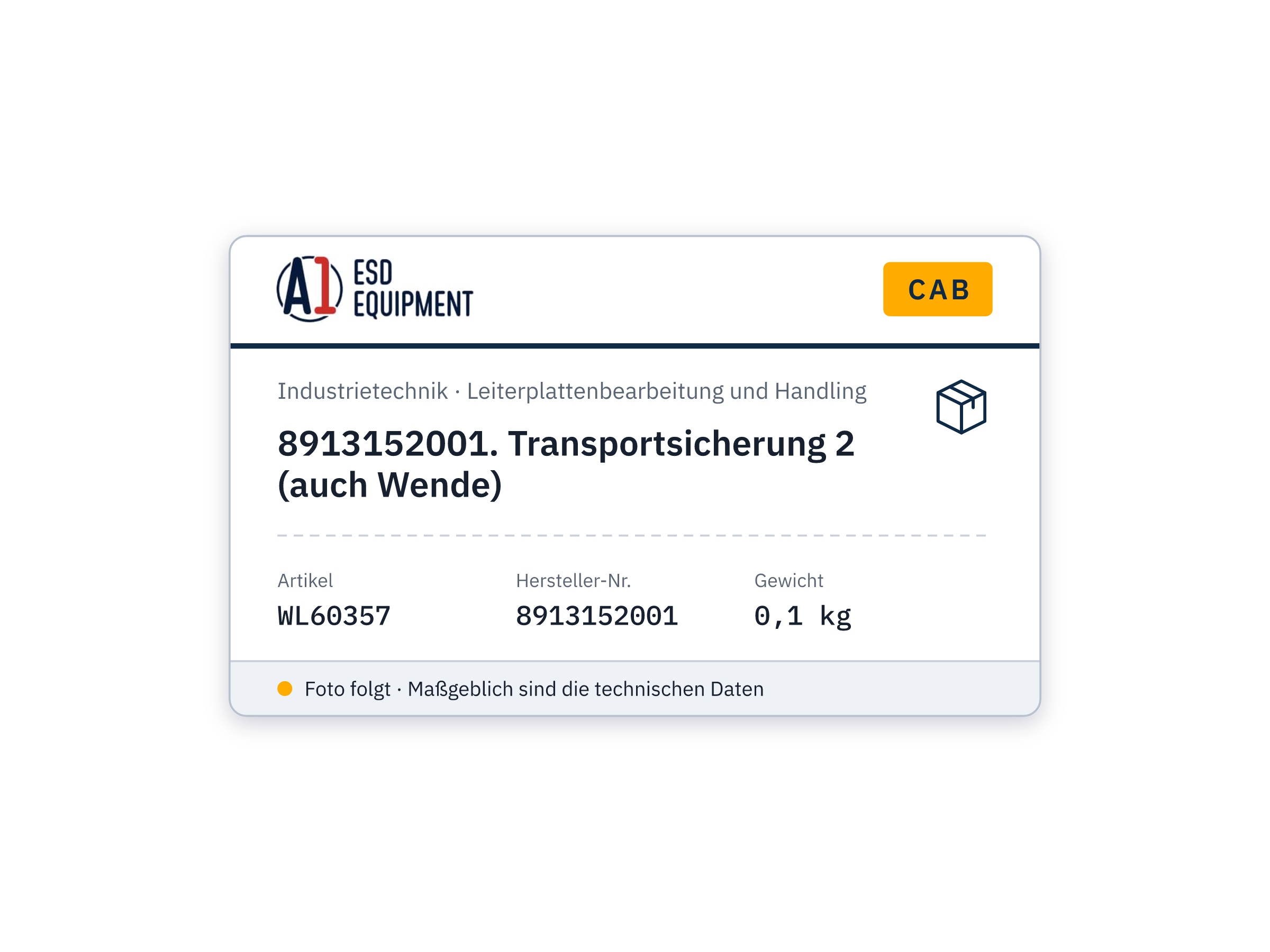 Cab 8913152001. Transportsicherung 2 (auch Wende)