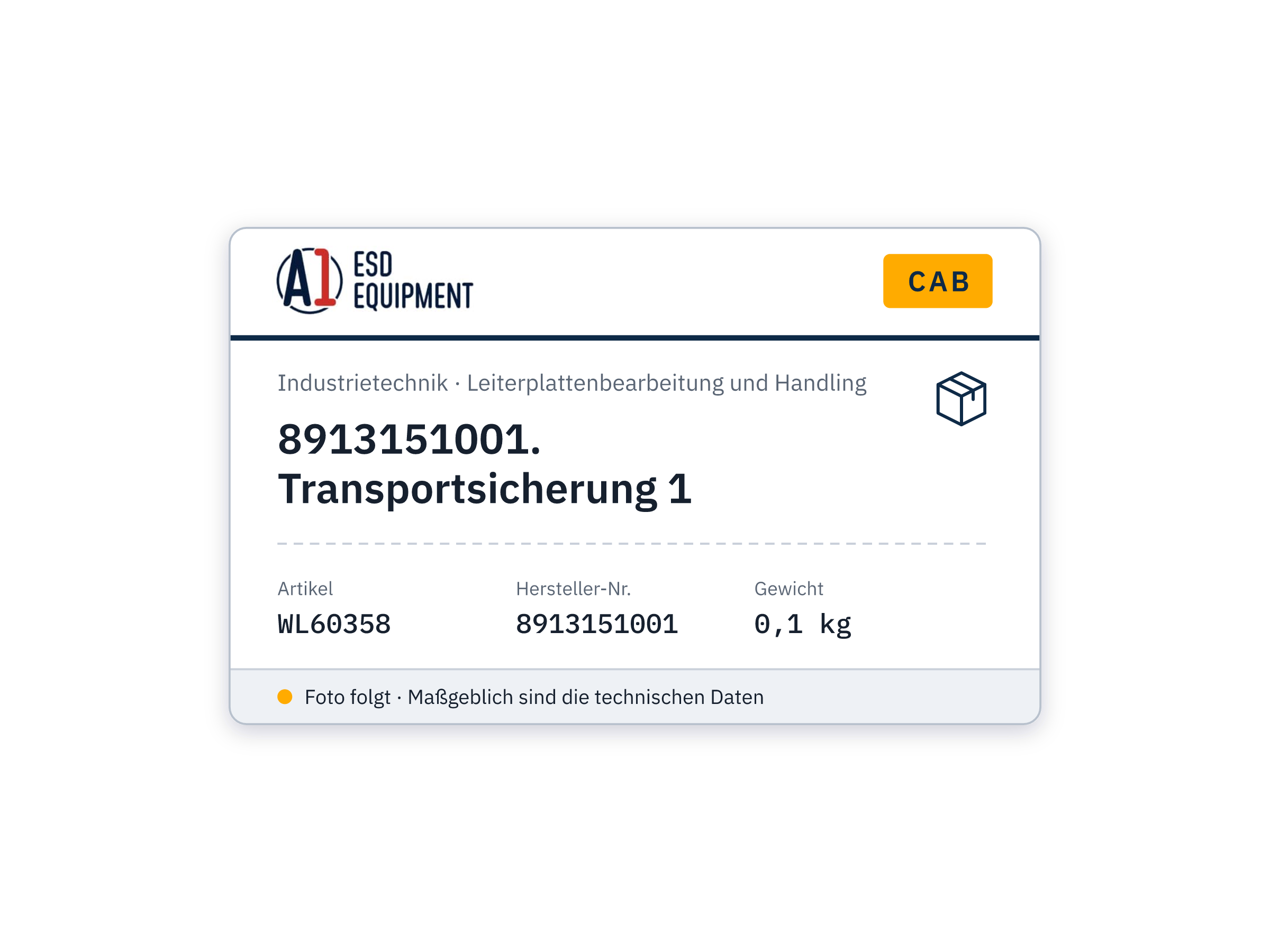 Cab 8913151001. Transportsicherung 1