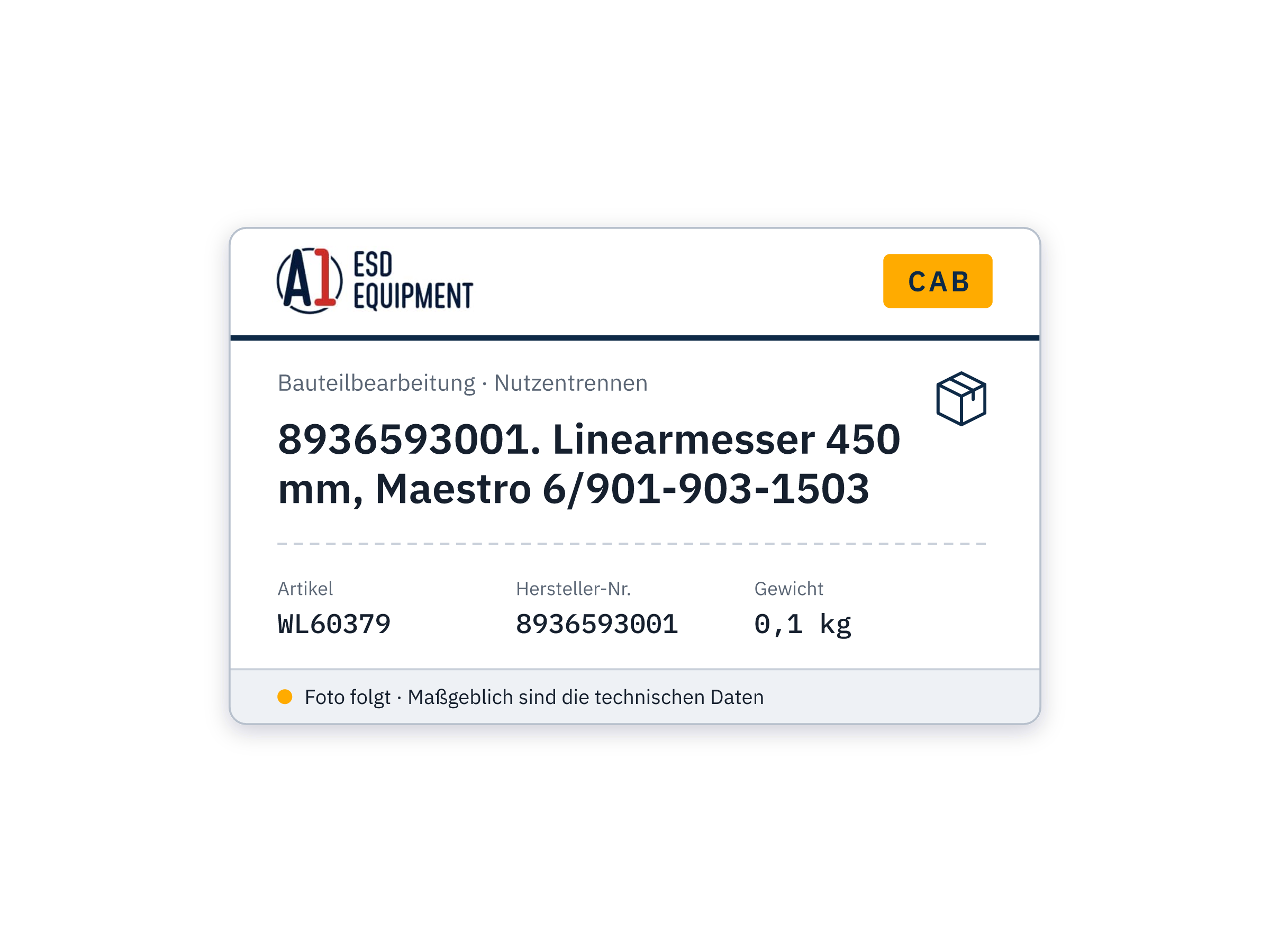 Cab 8936593001. Linearmesser 450 mm, Maestro 6/901-903-1503