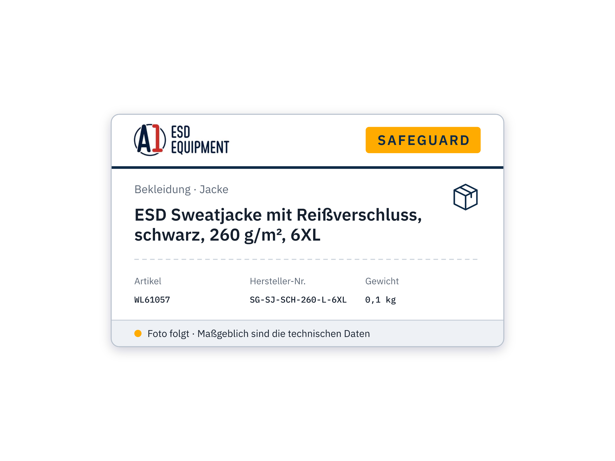 ESD Sweatjacke mit Reißverschluss, schwarz, 260 g/m², 6XL
