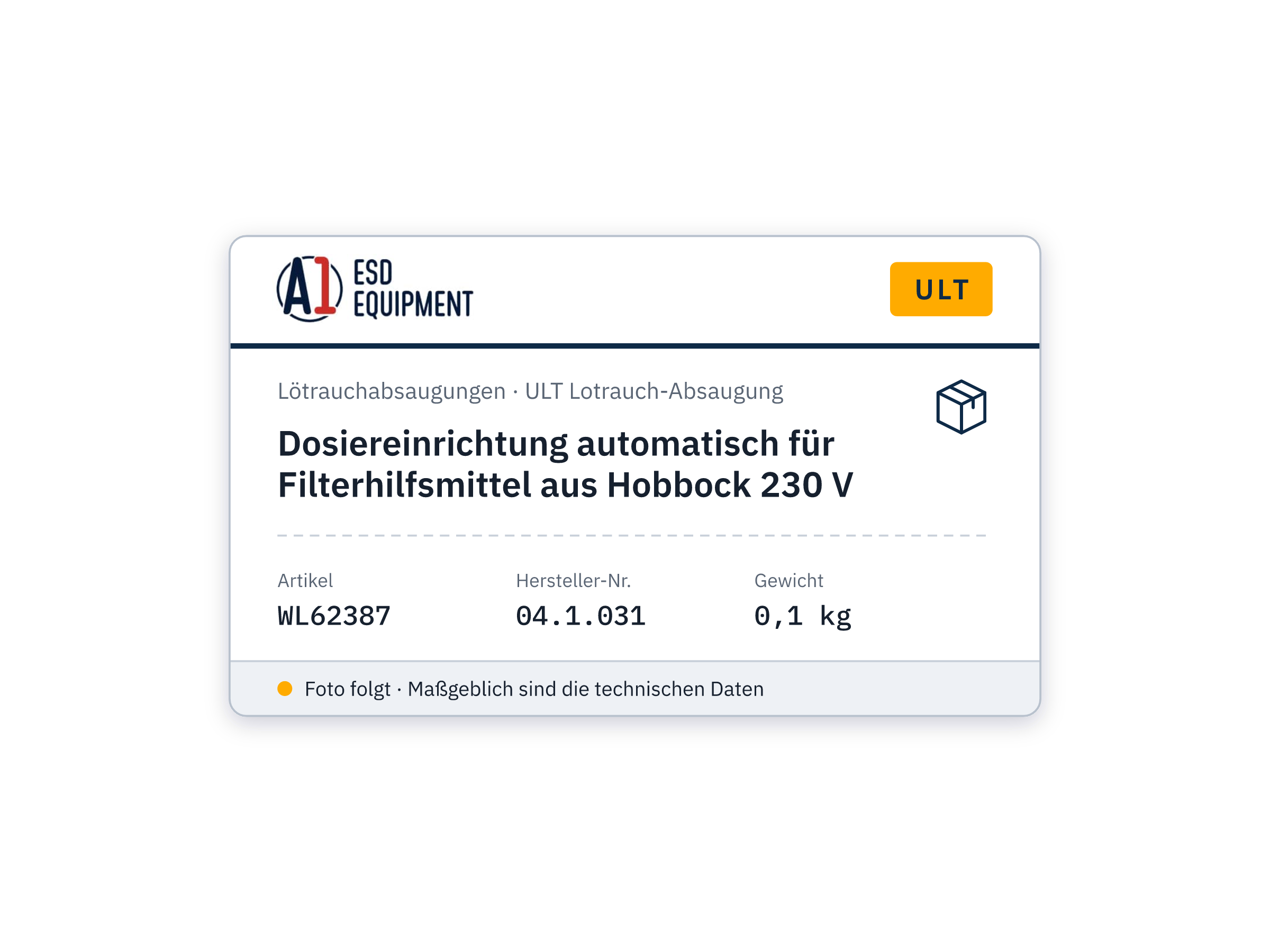 Dosing device automatic for filter aid from hobbock 230 V - ULT 04.1.031