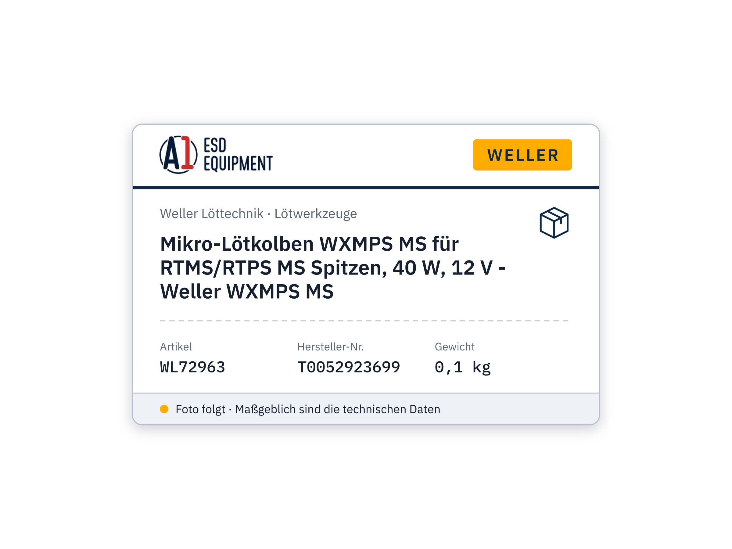 Micro-fer à souder WXMPS MS pour pannes RTMS/RTPS MS, 40 W, 12 V - Weller WXMPS MS