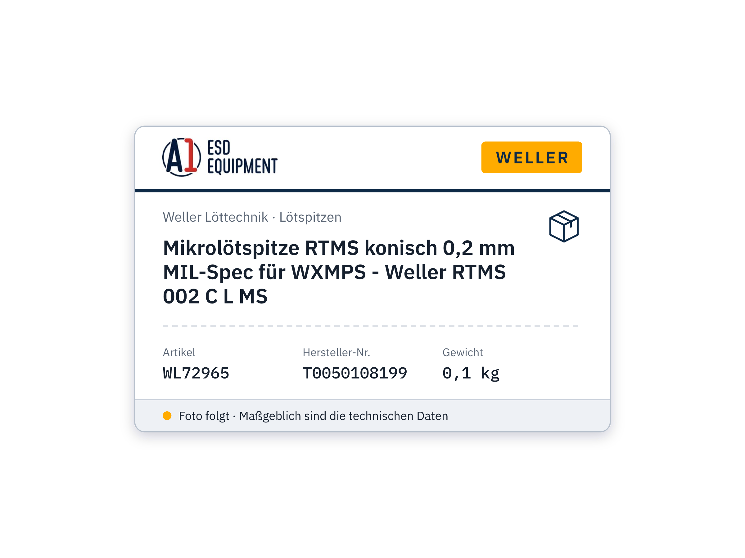 Micro-panne RTMS conique 0,2 mm spéc. MIL pour WXMPS - Weller RTMS 002 C L MS