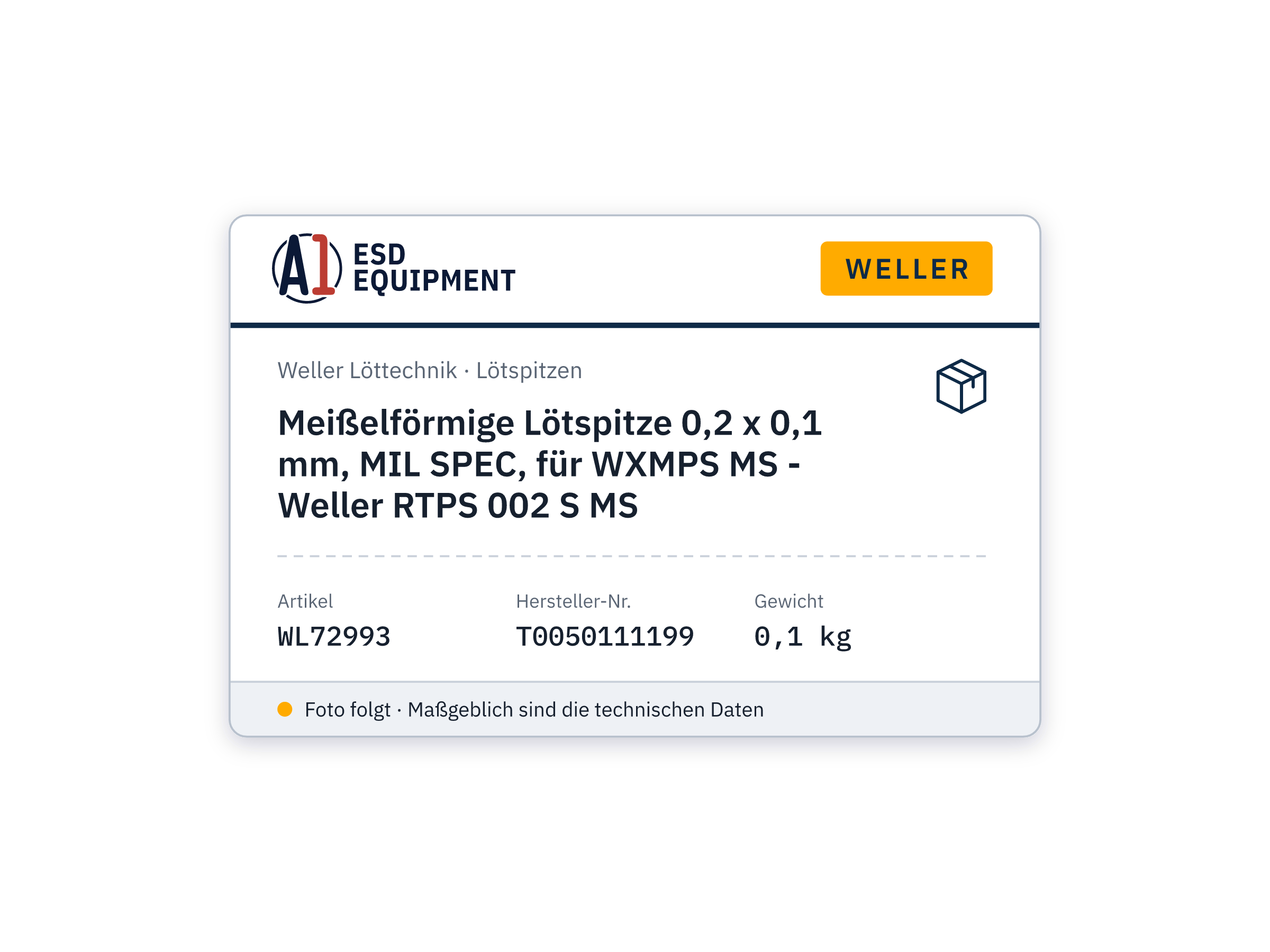 Meißelförmige Lötspitze 0,2 x 0,1 mm, MIL SPEC, für WXMPS MS - Weller RTPS 002 S MS
