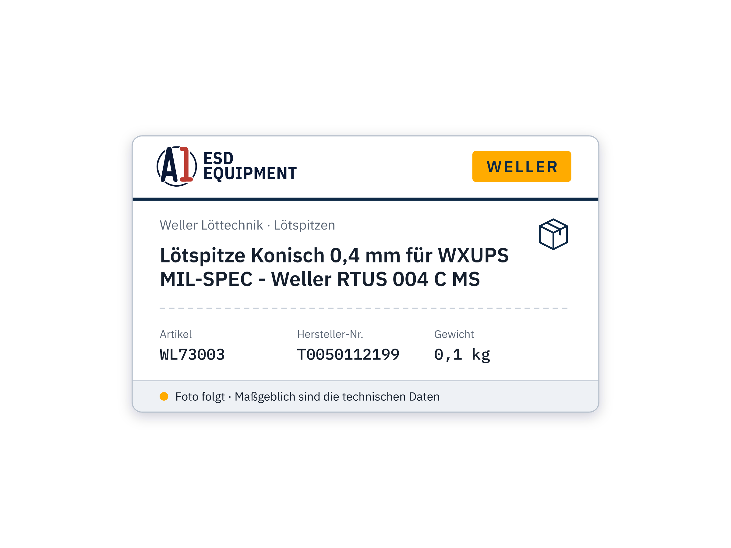 Lötspitze Konisch 0,4 mm für WXUPS MIL-SPEC - Weller RTUS 004 C MS