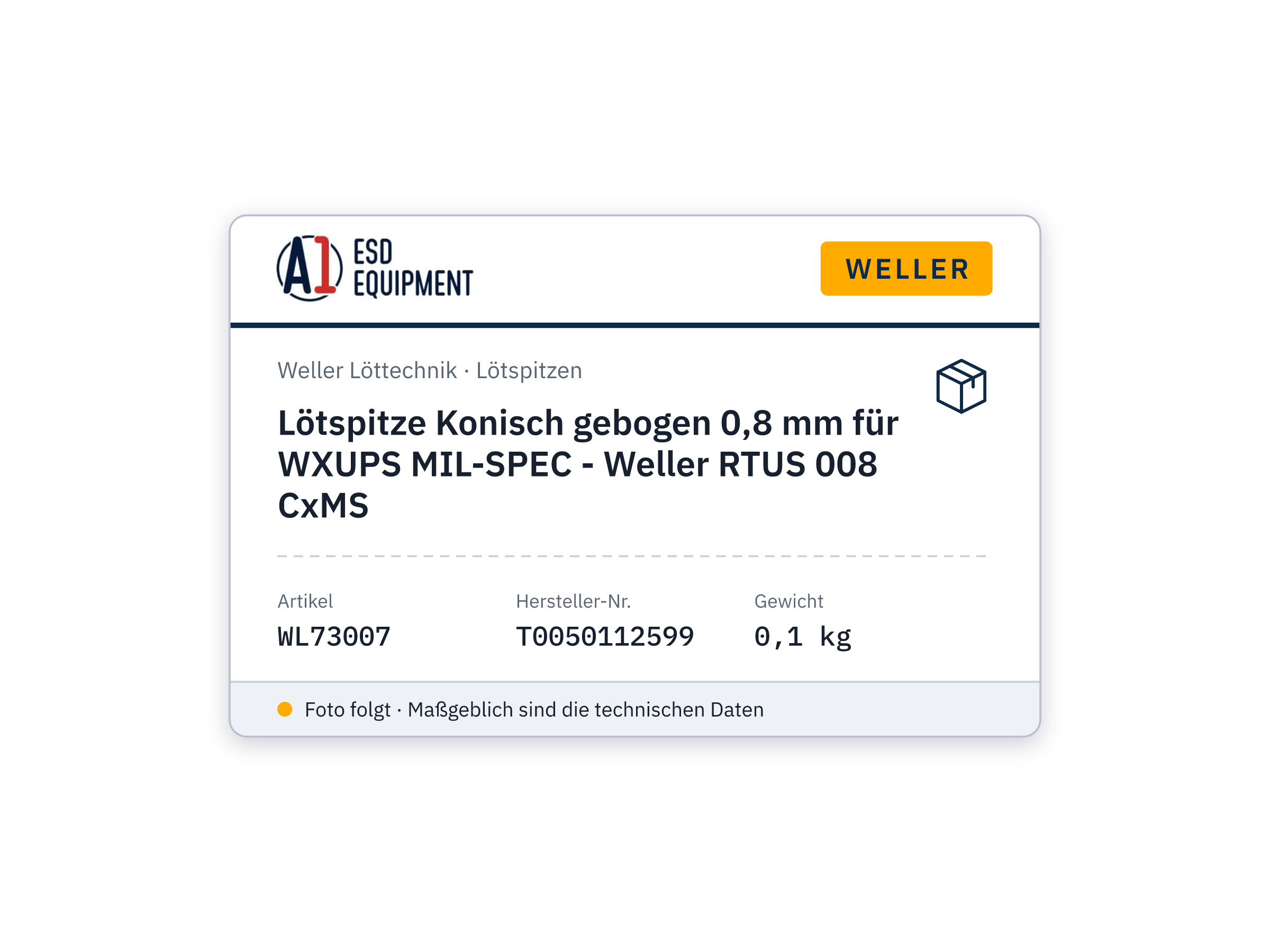 Panne de soudage conique coudée 0,8 mm pour WXUPS MIL-SPEC - Weller RTUS 008 CxMS
