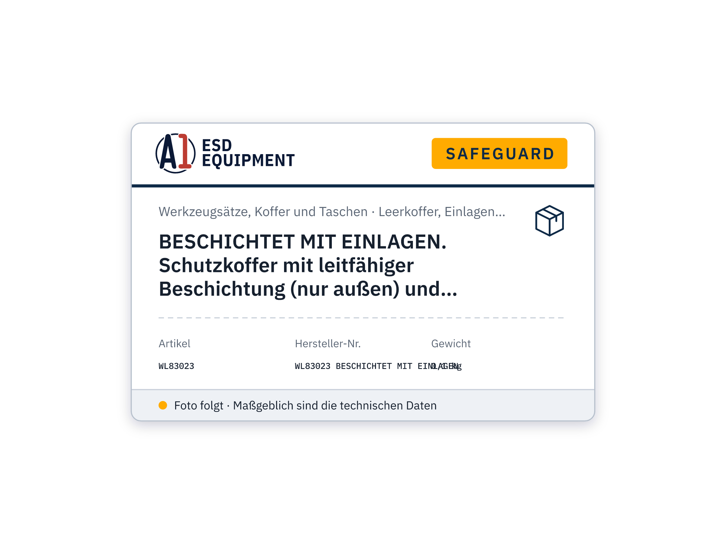 BESCHICHTET MIT EINLAGEN. Schutzkoffer mit leitfähiger Beschichtung (nur außen) und Einlage für SafeGuard Messgeräte, unbestückt